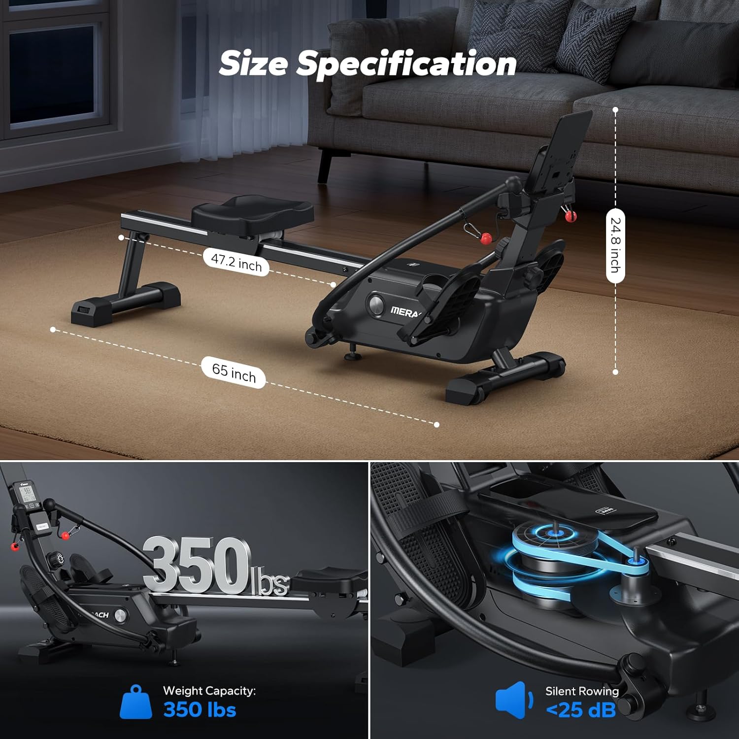 MERACH Sculls Rowing Machines for Home, Magnetic Rowing Machine with 16-Level, Simulate Real Row, Ultra-Quiet Rower, MERACH App and 1000+ Champion Coaching Course & Games