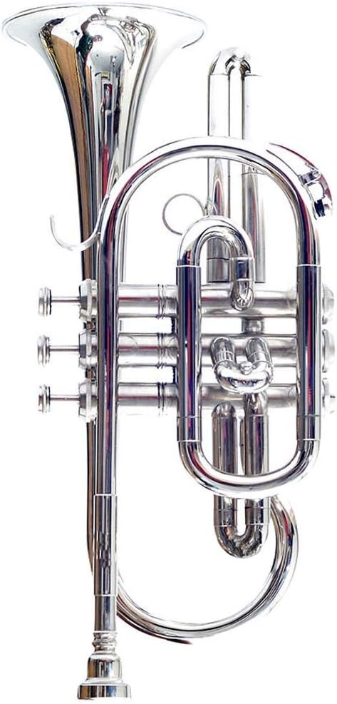 New Cornet 3 Valve Key Bb Flat Free Hard Case & Mouthpiece (Silver)