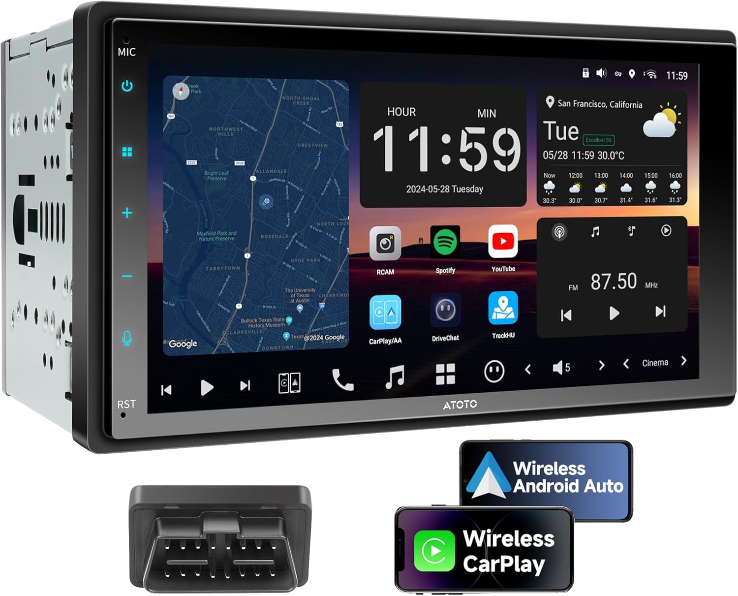 Wireless CarPlay Android Auto Car Stereo, X10 QLED 7