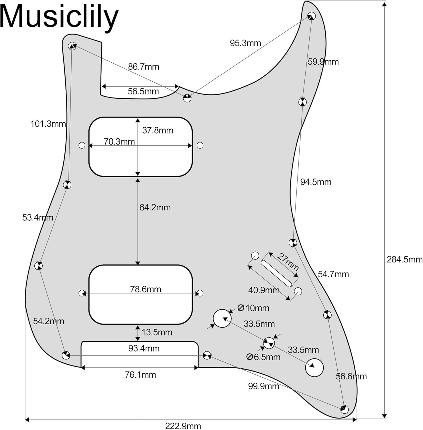 Musiclily Pro-SE ST-HH-OMHA Pre-wired Pickguard with Alnico 5 Humbuckers Mini Toggle Switch for Strat Style Electric Guitar, 3Ply Cream