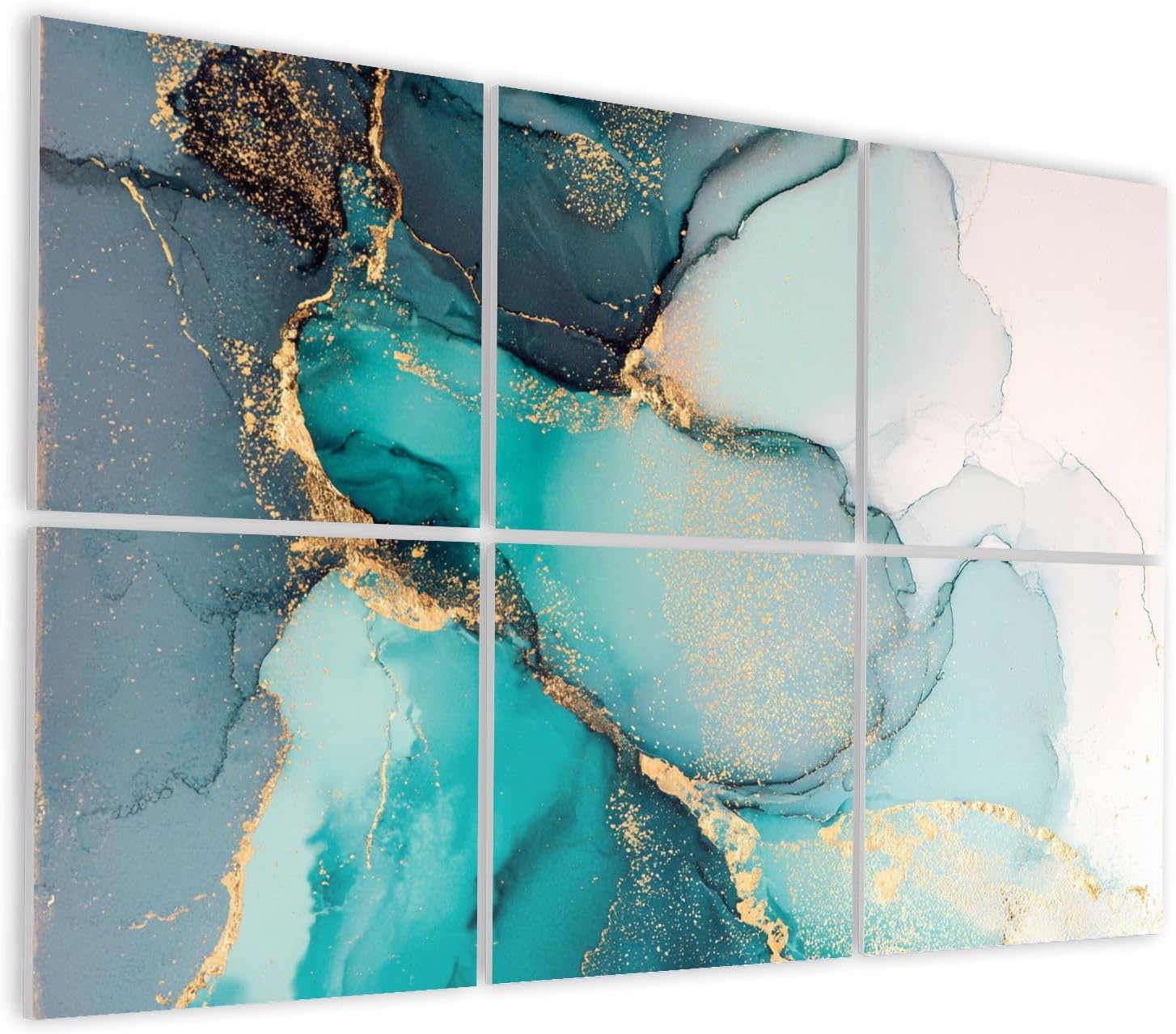 JCFANGALLERY 6 Pack Art Acoustic Panels Self Adhesive Ocean blue abstract marble liquid ink art painting paper Decorative Soundproof Wall Panels Sound Absorbing Panel 48