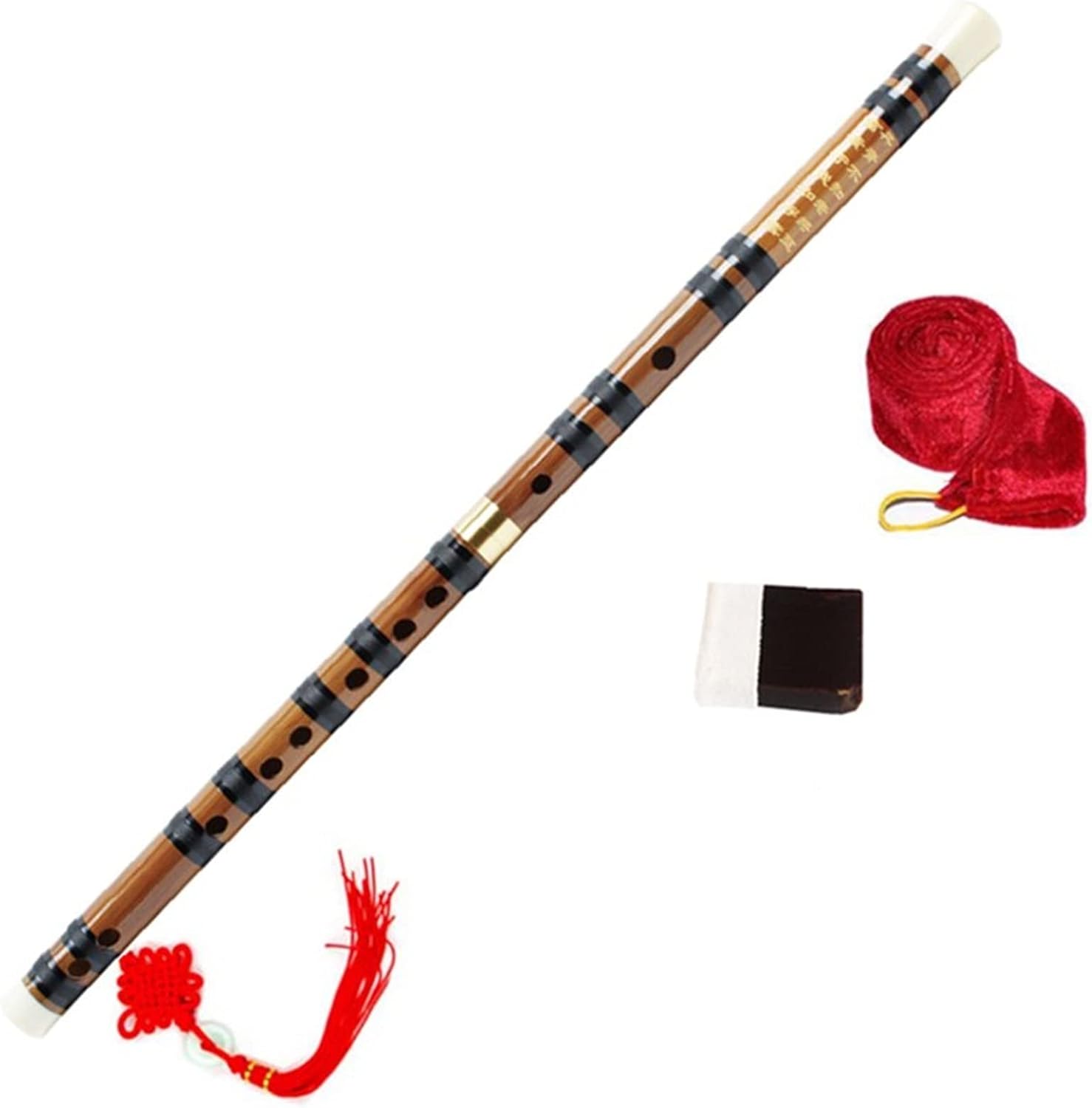 Chinese Bamboo Flute Brass Joints Key of C/D/E/F/G Woodwind Musical Instruments Dizi with Accessories (Color : C)