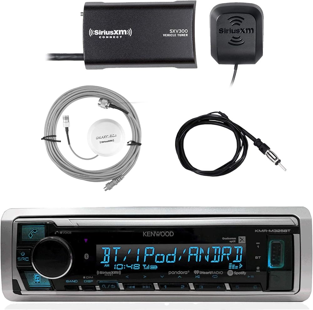 Kenwood Marine Digital Media Bluetooth Receiver, SiriusXM Satellite Radio Tuner Kit, SiriusXM Antenna, Antenna - 40 