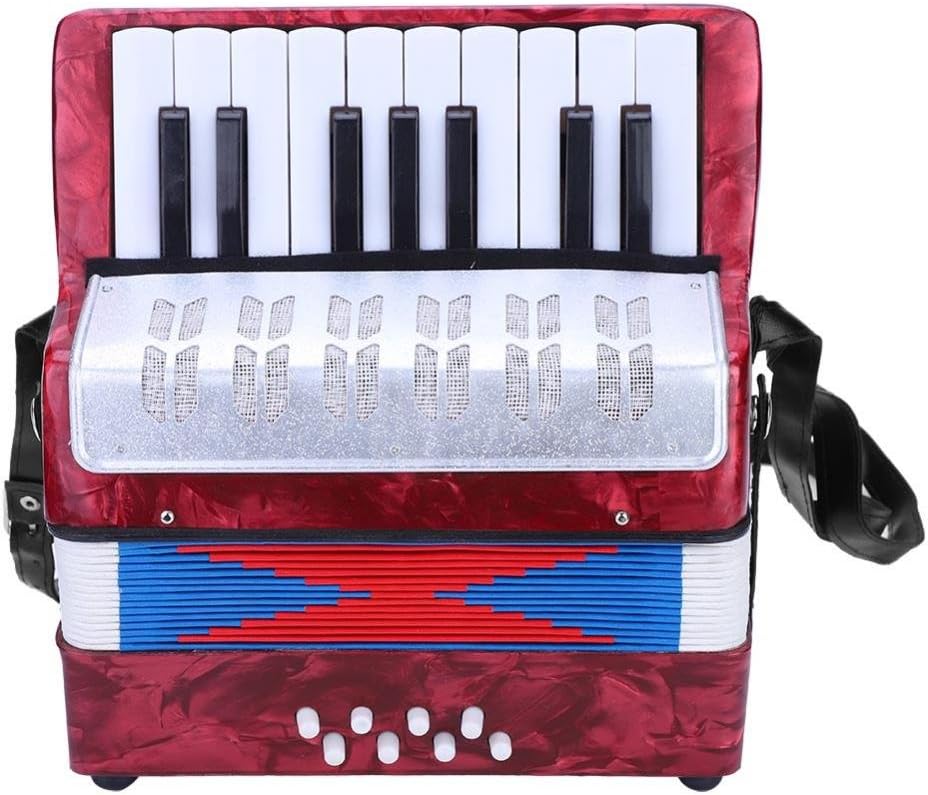 JOEBO Piano Accordion, 17 Key 8 Bass Button Hand Piano Accordion Lightweight Concertina Educational Music Instrument with Manual, for Solo and Ensemble Beginners Students Kid (Red)