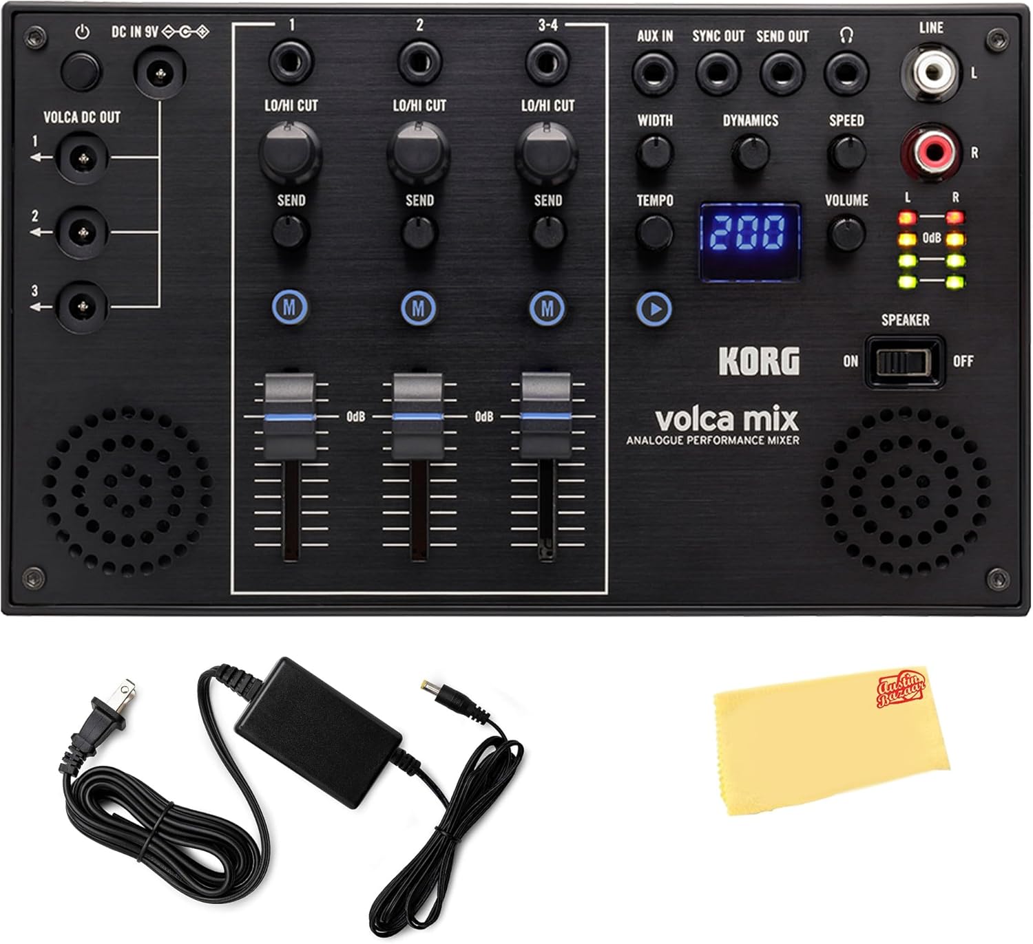 Korg Volca Mix Analogue Performance Mixer - Bundle with Power Supply, and Austin Bazaar Polishing Cloth