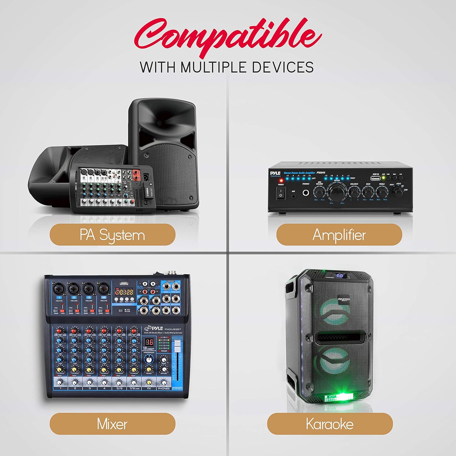 Pyle UHF Wireless Microphone System - Professional Dynamic Wireless Mic Set, handheld mic and receiver, power adapter, Audio Cable - Great for PA, Conference, Karaoke, and Dj Party