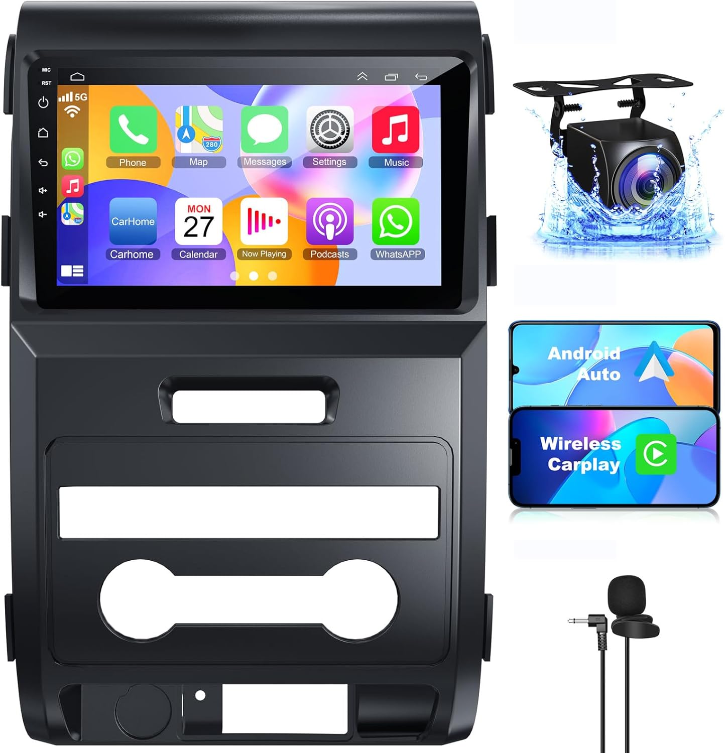 4+64 Android 13 for Ford F150 2009-2014 Car Radio, 9 Inch IPS Touch Screen Car Stereo with Wireless Carplay/Android Auto,GPS, WiFi, Bluetooth, Support OBD2/DVR/DPS