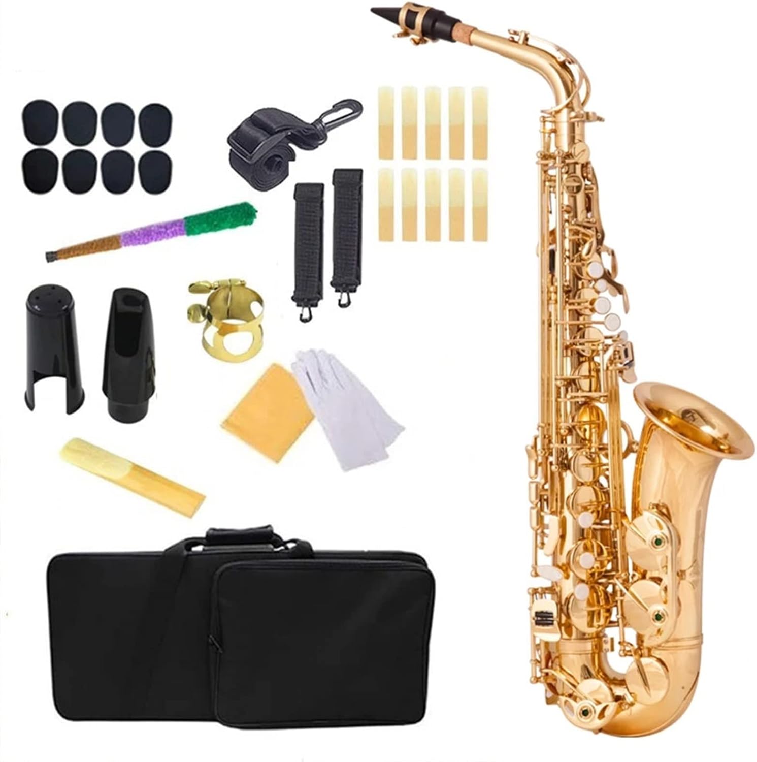EB Alto Saxophone Brass Gold Lacquer E-Flat Sax Woodwind Instrument with Accessories