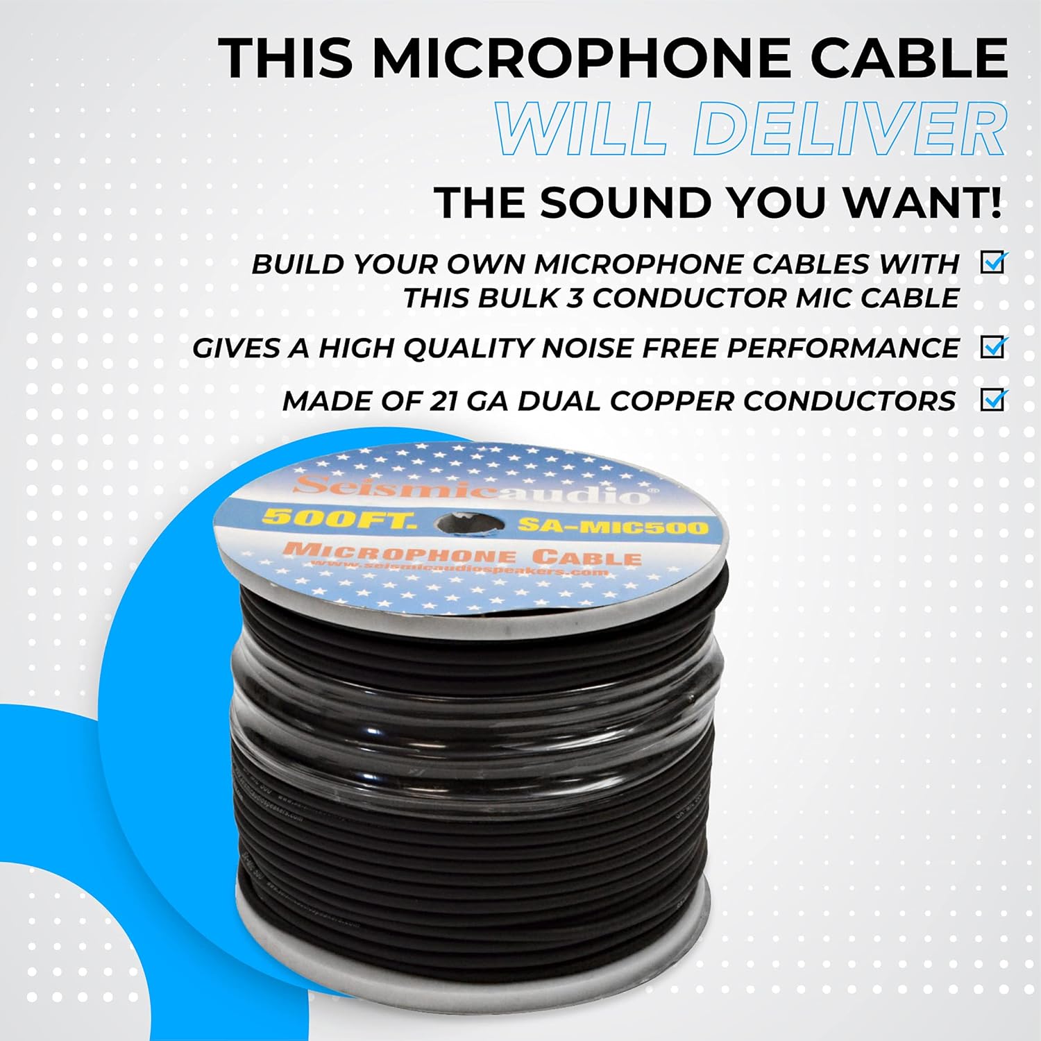 Seismic Audio Speakers Microphone Cable, Build Your Own Mic Cable, Spool of 500 Feet Cable