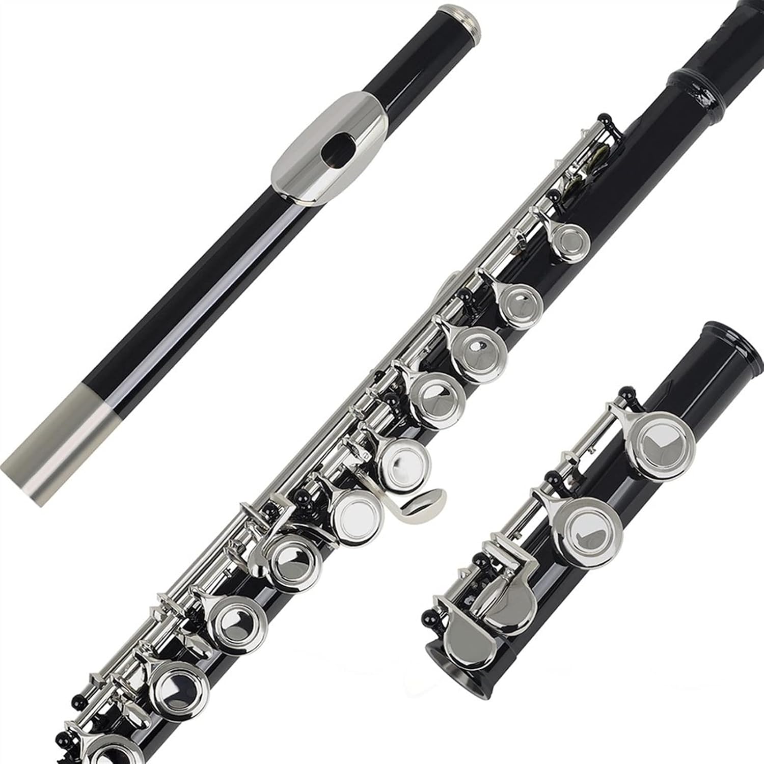 ZUZU Silver Key Cupronickel Flute 16 Holes Closed Hole C Tone Black Flute Woodwind Instrument with Leather Case Cleaning Cloth Beginners Flute