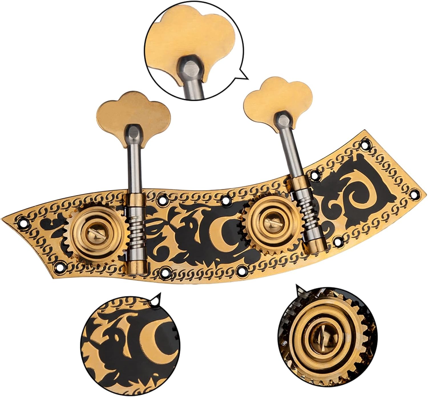 Engraved Double Bass Dual Tuning Pegs Tuner Machine Heads 2 Left 2 Right for 4/4 3/4 Double Bass Guitar Machine Heads Knobs