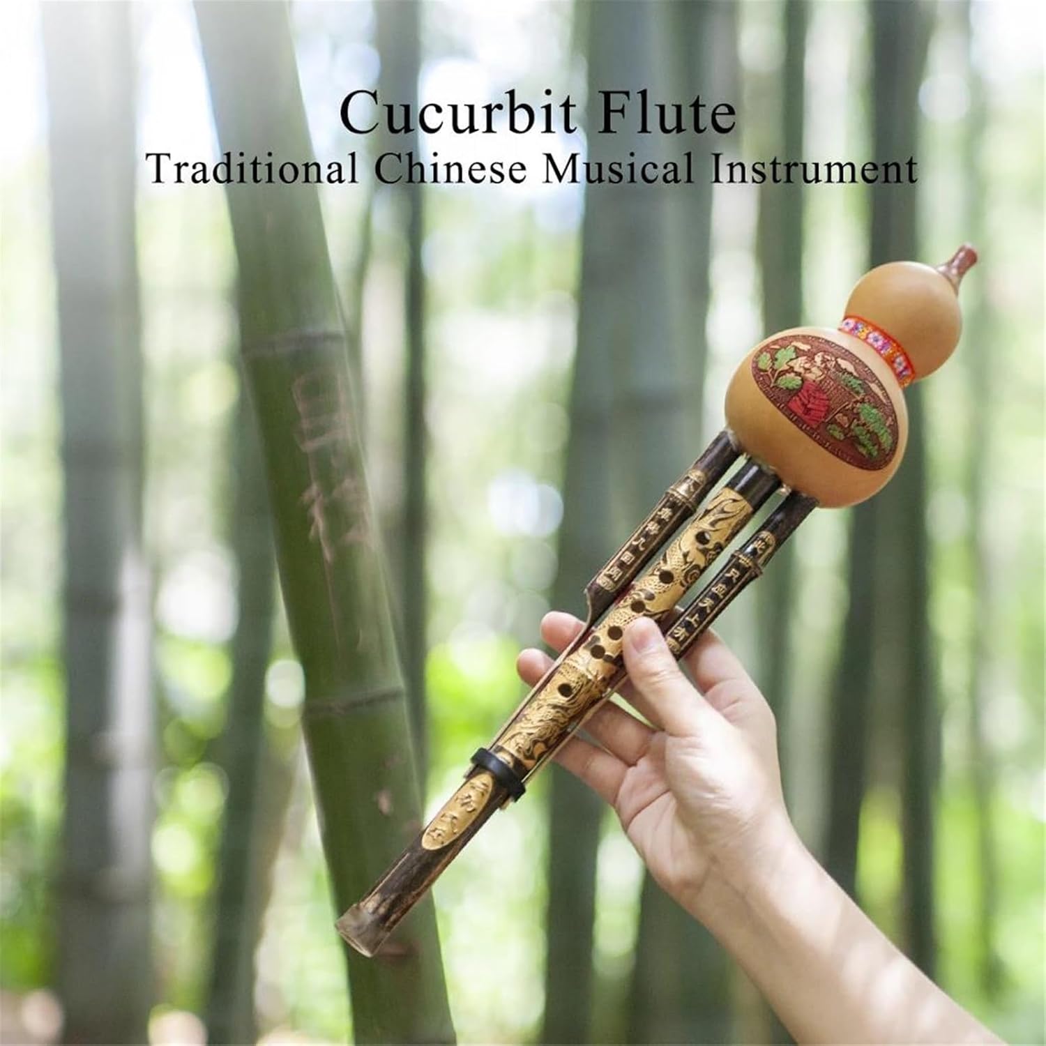 Hulusi Flute Hulusi Flute Mouth Organ C-Major Wind Chamber Reed Instrument Carved Gourd Three Thin Bamboo Pipes Flute