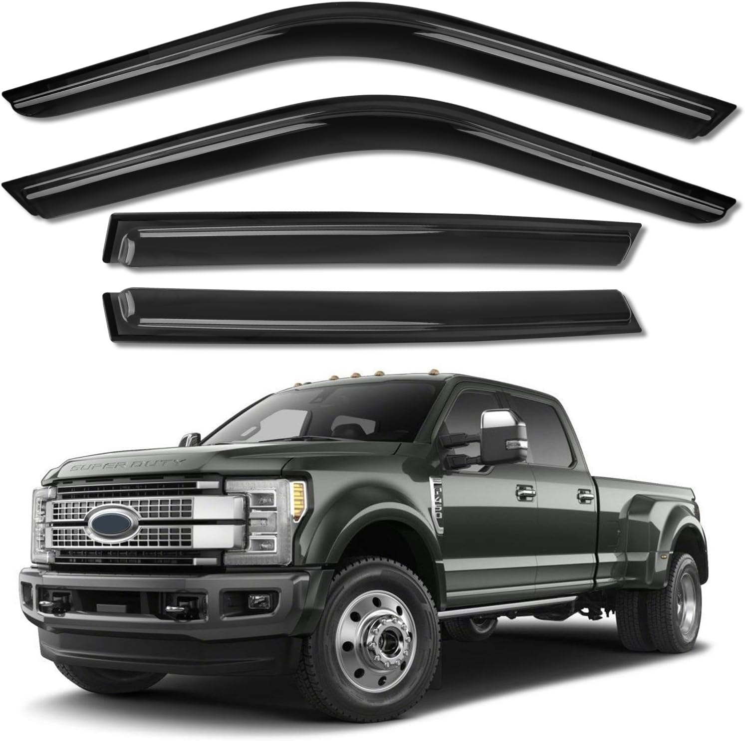KYX Rain Guards for Car Windows, Outside Mount Window Visors Rain Guards Fit for 1999-2016 Ford F250 F350 F450 F550 Super Duty, Extra Durable Window Deflectors, Vent Visors, 4 Pieces 94953