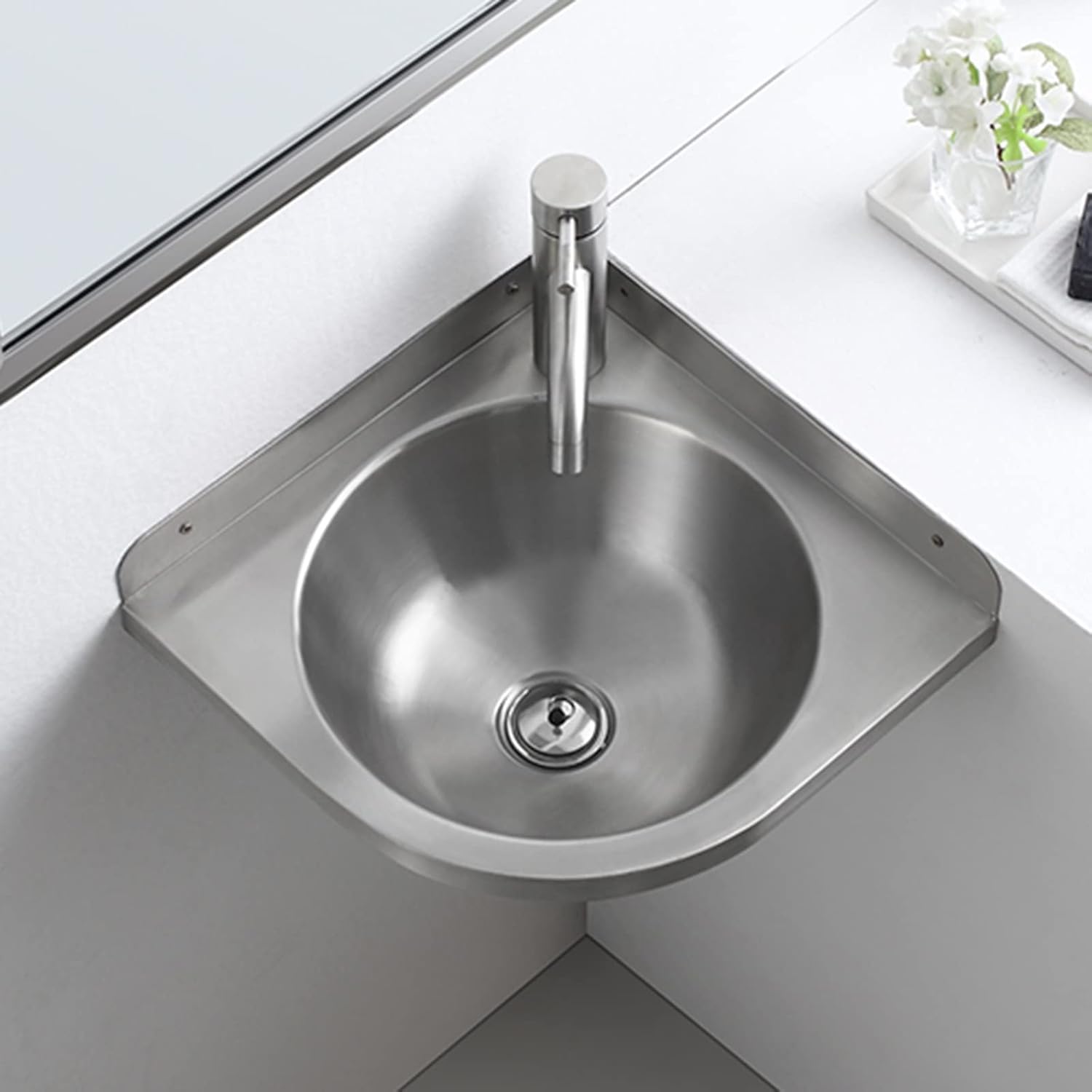 Small Wall Mount Kitchen Sink,Corner Stainless Steel Bathroom Corner Basin Station Sinks, Mini Vanity Hand Wash Bar Sink Single Bowl Sink for Kitchen RV Caravan Camper Boat