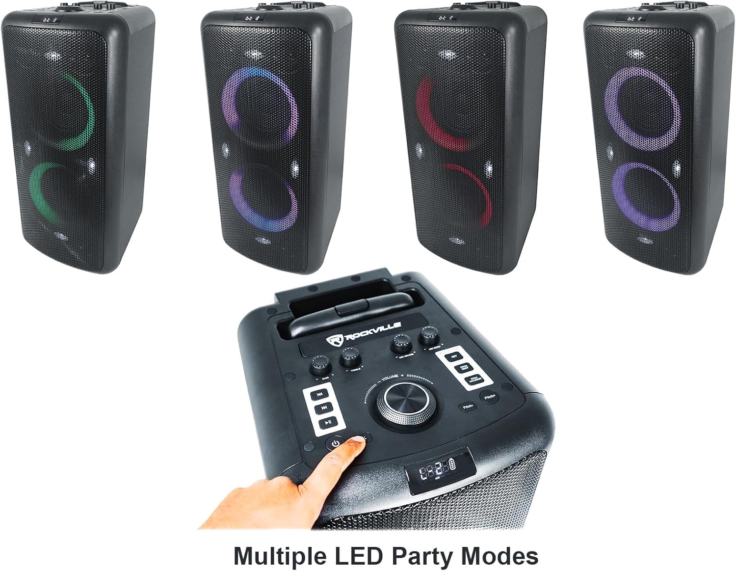Rockville Elite Party 65 Bluetooth Party Speaker, 2000W Peak/500W RMS, Karaoke Effects, LED Lights, Guitar/Optical Inputs, for Events and Parties