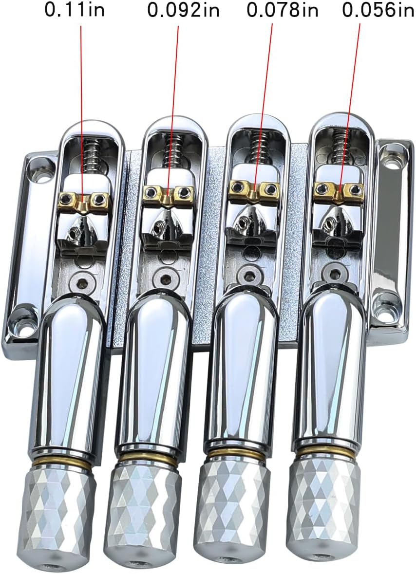 Chrome Headless Electric Bass Bridge 4 String Bass Bridge with Brass Saddles Bass Parts Replacement for 4 String Headless Bass