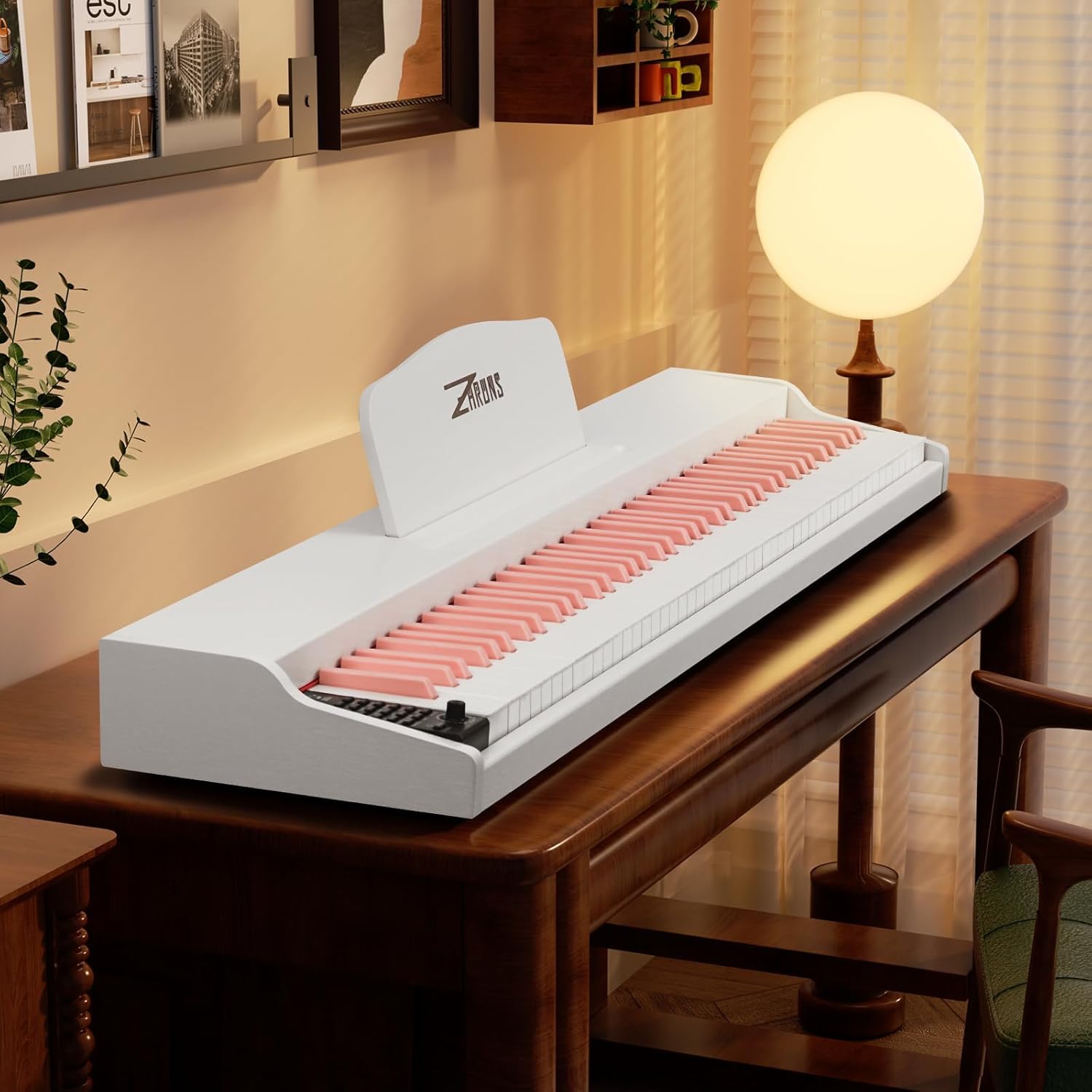 ZHRUNS 88 Key Weighted Keyboard Piano with X-Shape Stand, Sustain Pedal, Power Adapter & Sheet Music Stand - Home Digital Piano, White Pink
