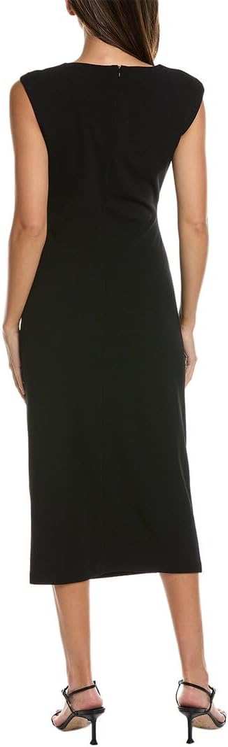 Anne Klein Womens Asymmetrical Neck Ruched Midi Dress