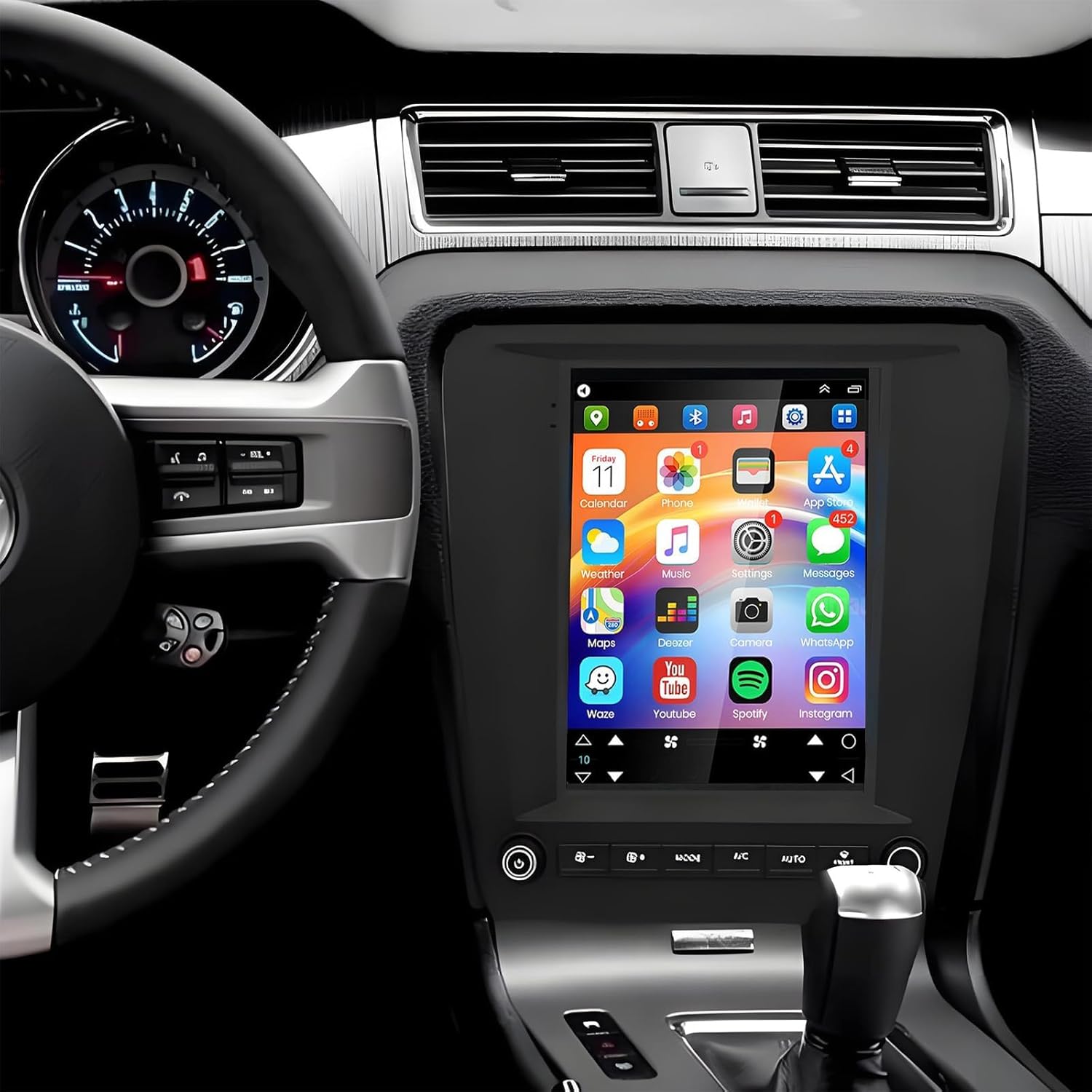 9.7 inch Touchscreen Car Stereo for Ford Mustang 2010-2014, Android 15 Double Din Car Radio with Carplay & Android Auto in-Dash Navigation BT Mirror Link WiFi Backup Camera 4+64G