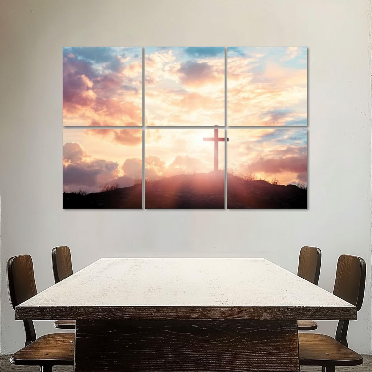 Art Acoustic Panels Self Adhesive Silhouette three Cross Crucifixion Christian top mountain sunlight 6Packs Decorative Soundproof Wall Panels Large Sound Absorbing Panels for Home Office 48