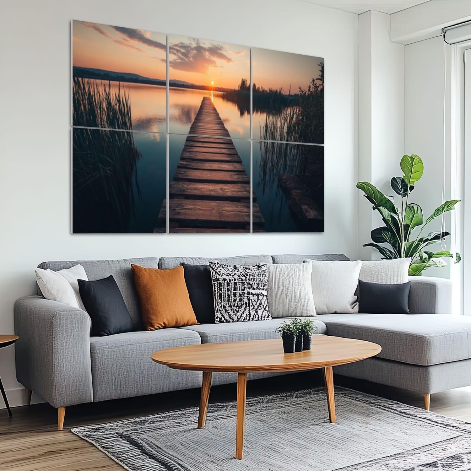 6 Pack Art Acoustic Panels Sound Absorbing Sunset Landscape Boardwalk Stair Heavy Sunset Lake Rustic Wood Wooden Decorative Soundproof Wall Panels Self Adhesive for Recording Studios Office 72