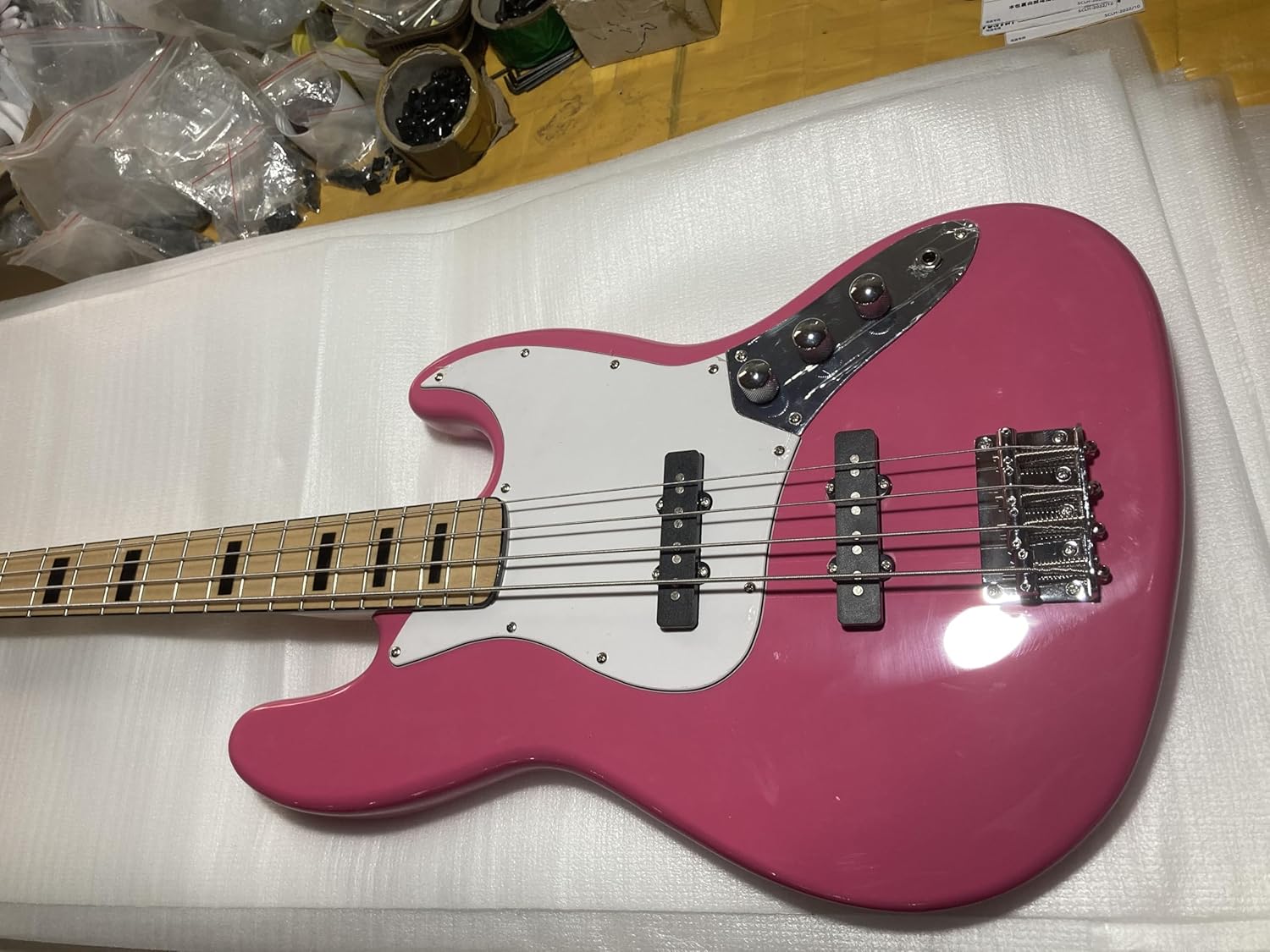 Custom Pink 4 Strings Bass Electric Guitar Basswood Body Maple Neck Inlays Black Block Glossy Finish