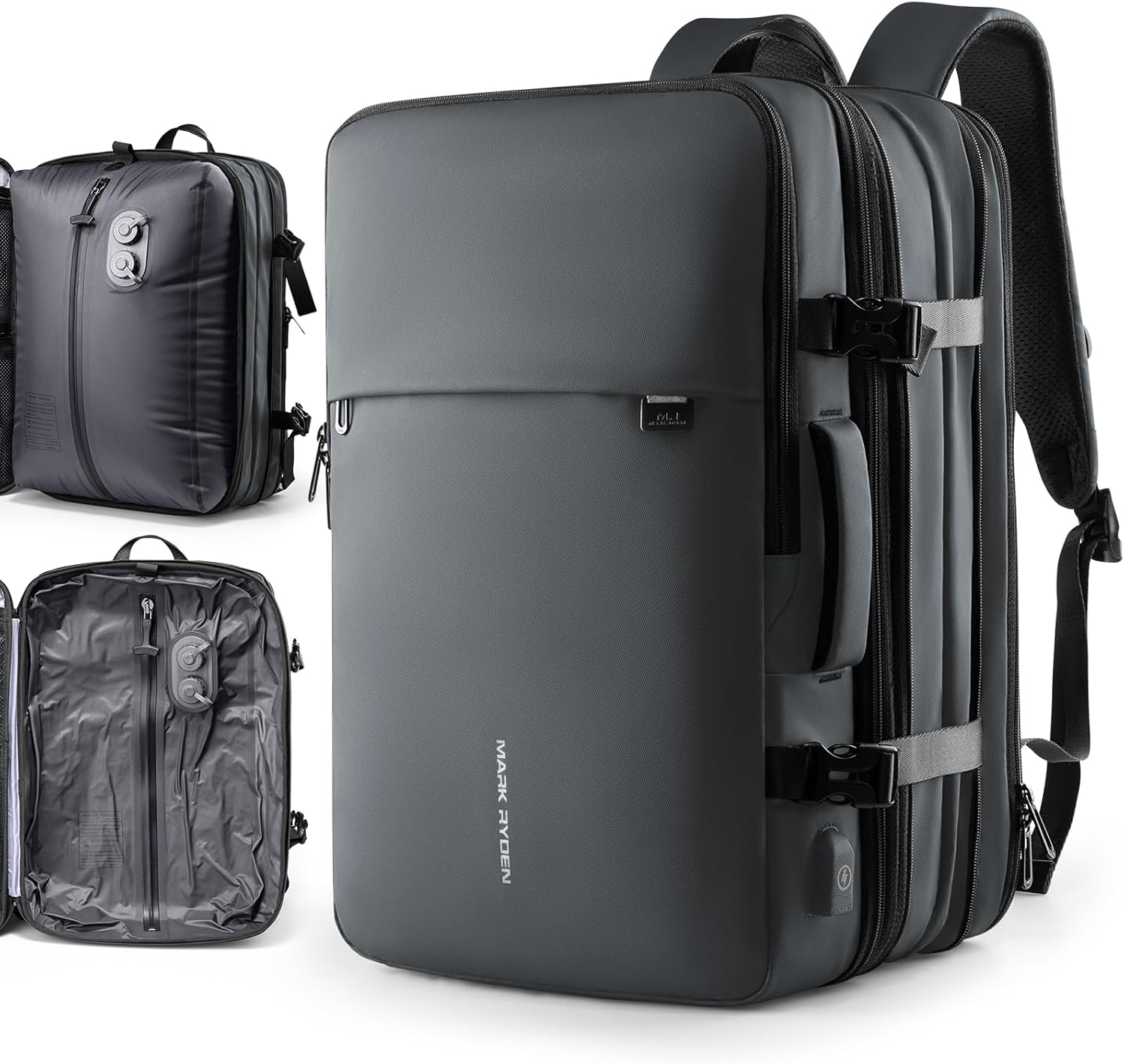 MS MARK RYDEN Vacuum Travel Backpack, 40L Expandable Compression Backpack, Vacuum Back Pack for Travel with USB Charging Port,Water Resistant Air Bag Backpack for Man