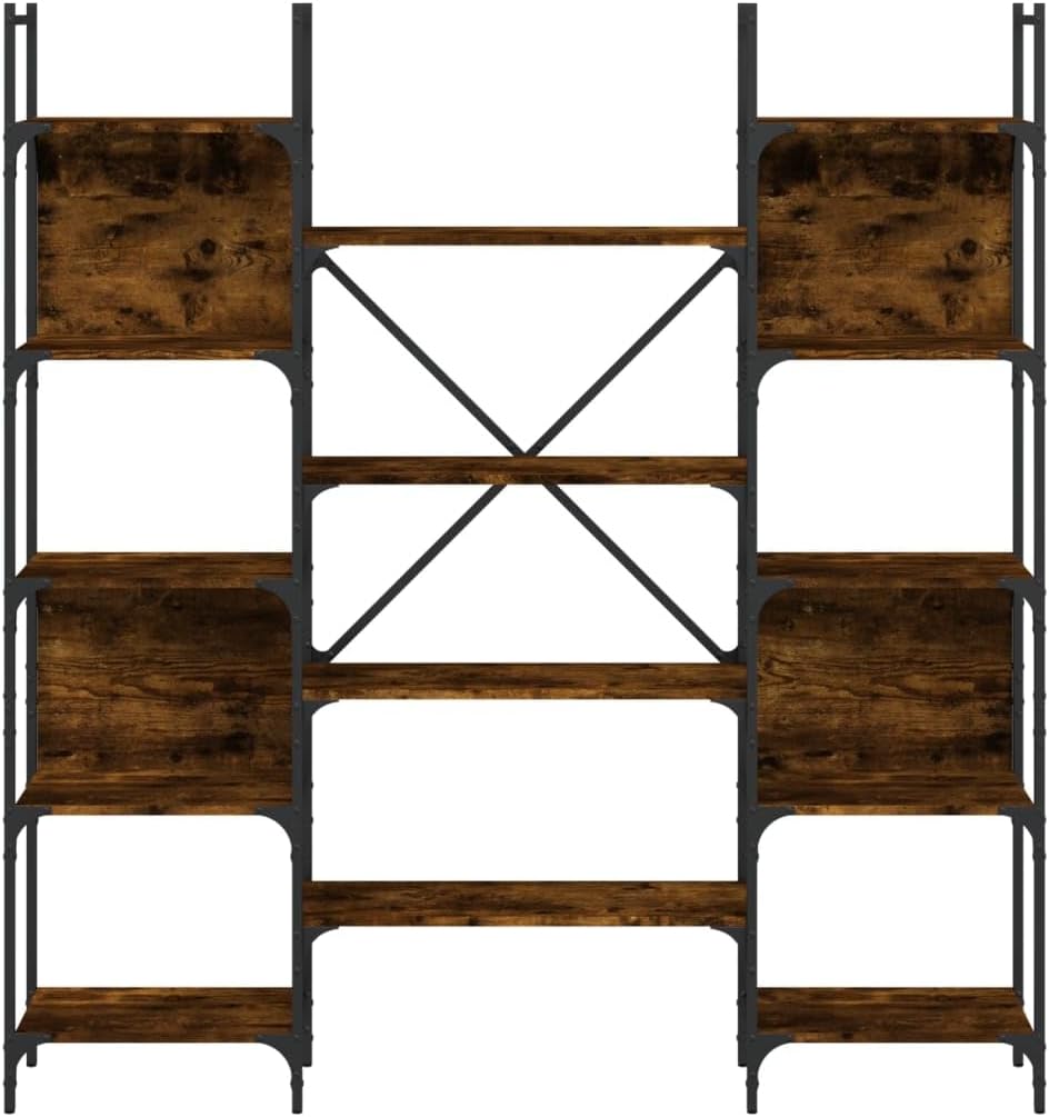 65.6 inch Large Modern Brown Engineered Wood Bookshelf with 8 Tier Shelves & Steel Frame, Tall Freestanding or Wall Mount Bookcase for Living Room Bedroom Office