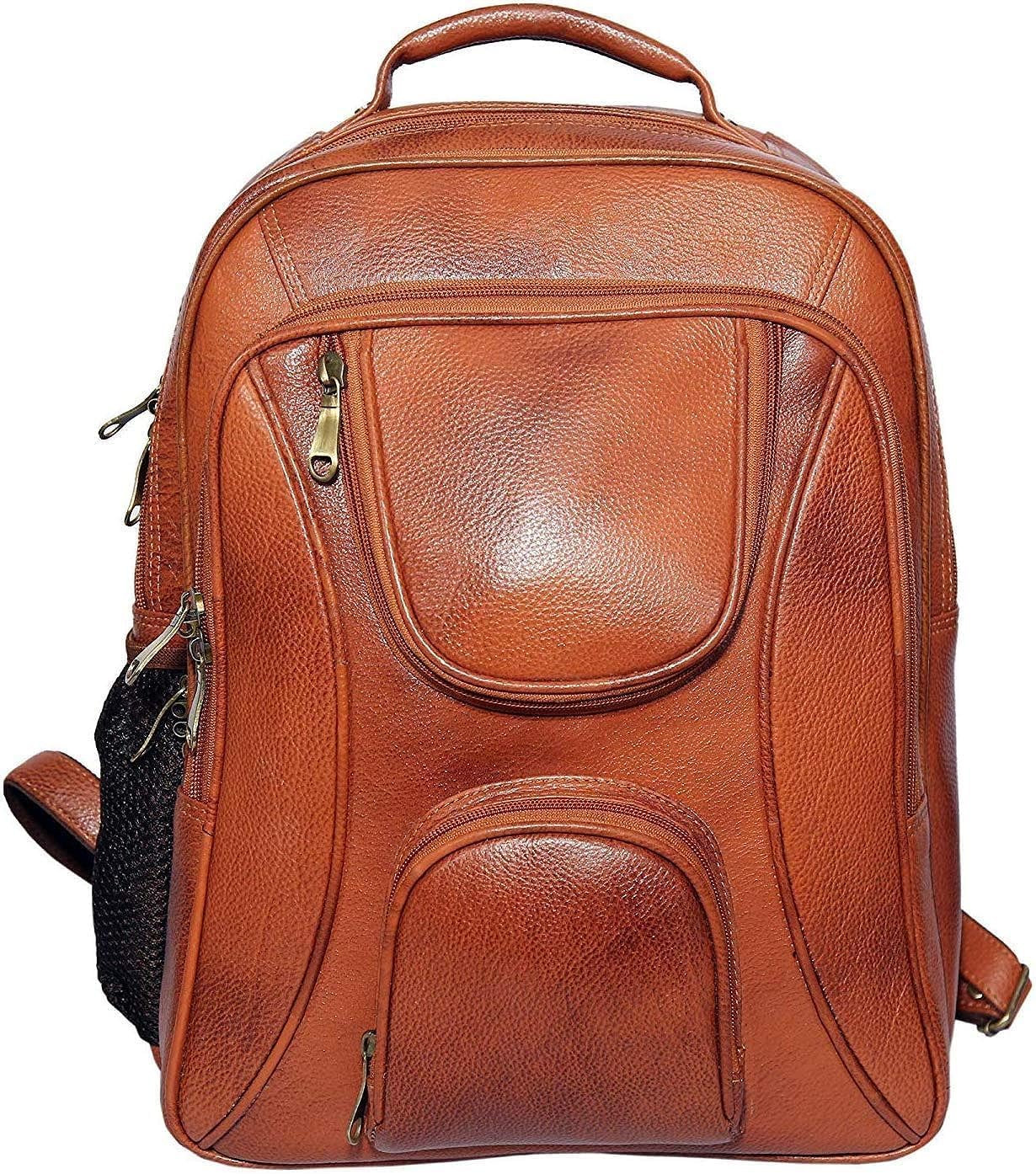 Full Grain Leather Backpack For Men & Women 16 Inch Laptop Backpack Bag Travel Office Backpack Heavy Duty (Tan)