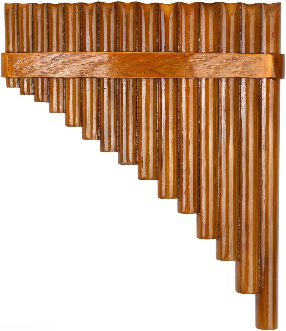 15 Pipes Pan Flute, G Key Bamboo Pan Pipes, Chinese Traditional Musical Instrument, Woodwind Instrument for Beginners (Left-Hand)