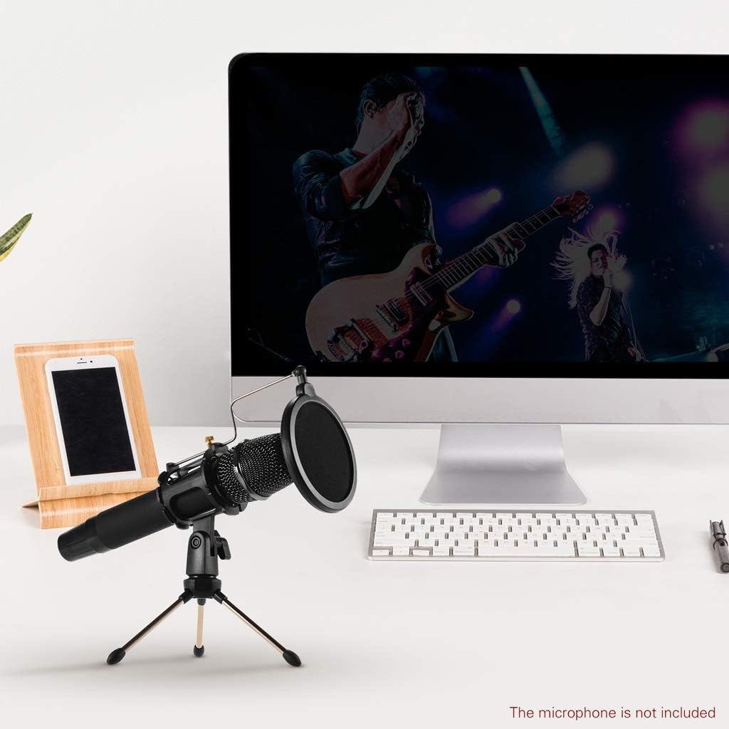Mini Desktop Microphone Stand + Shock Mount Mic Holder + Pop Filter Kit for Studio Recording Online Chatting Singing Meeting