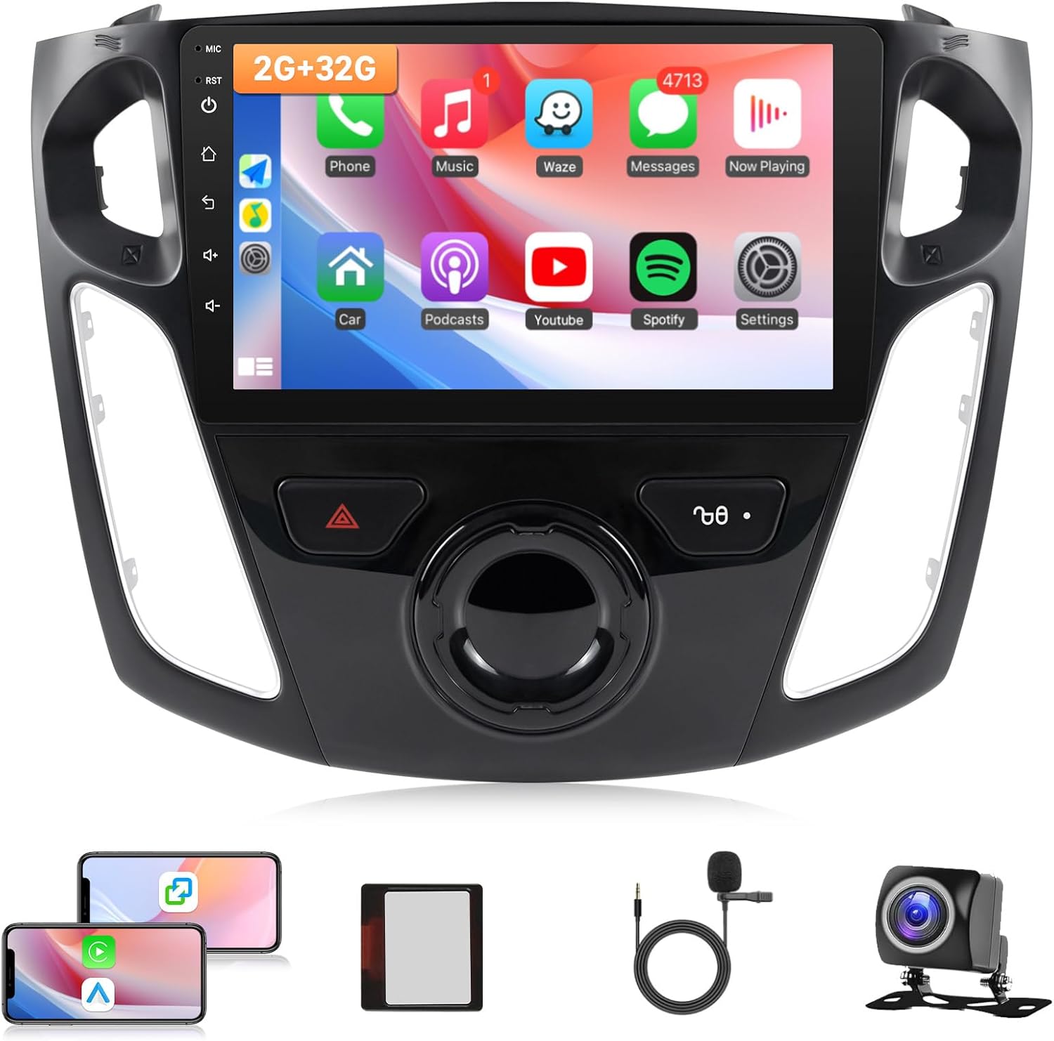 Leadfan Car Stereo Radio for Ford Focus 2012 2013 2014 2015 2016 2017 2018 Touch Screen Carplay Android Auto for Focus Head Unit 9 inch Display 5G WiFi GPS Bluetooth DSP FM SWC AHD Camera CANBUS + MIC