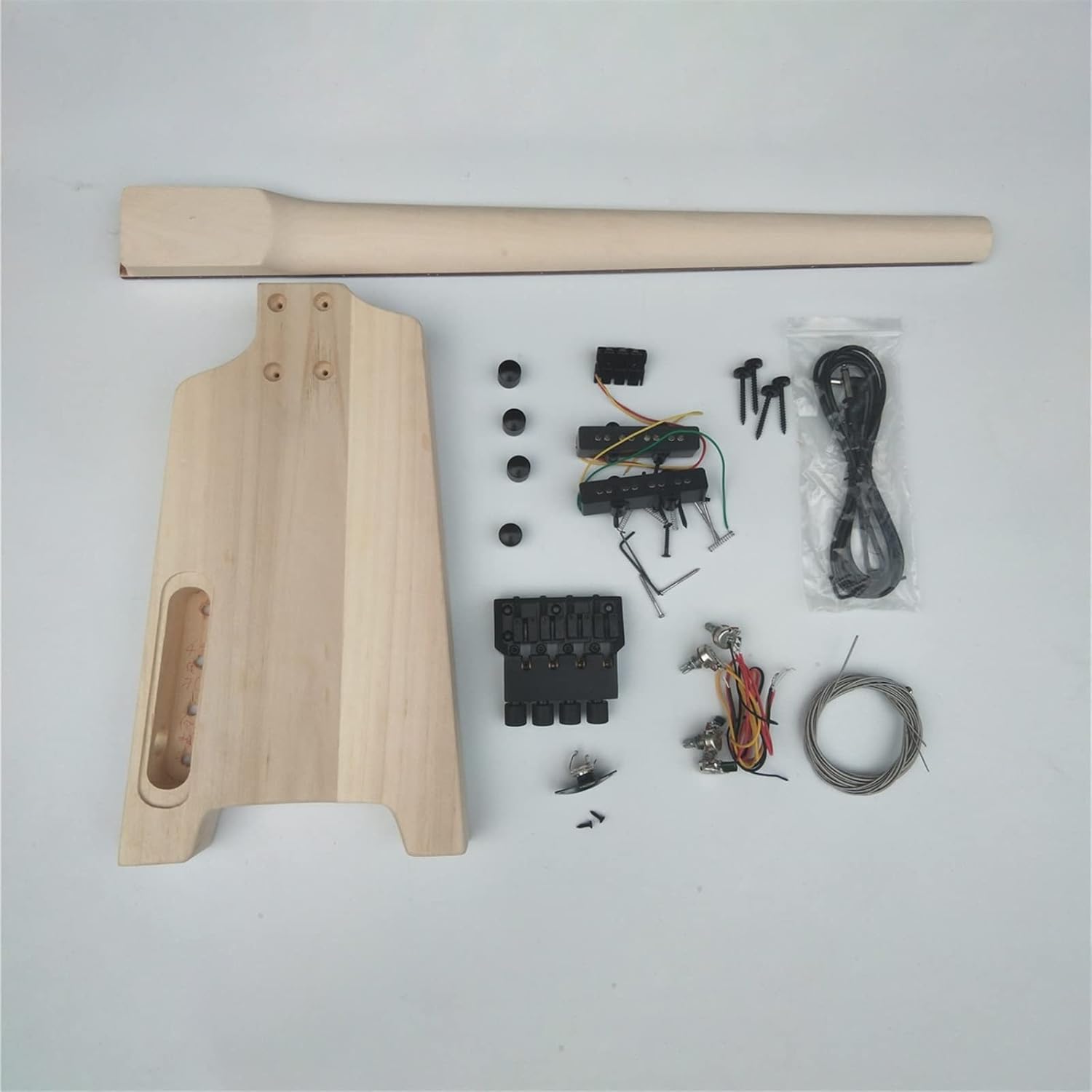 DIY Electric Guitar Kit 41 Inches Semi-Finished Headless Electric Bass Guitar Mahogany Body with All Hardware