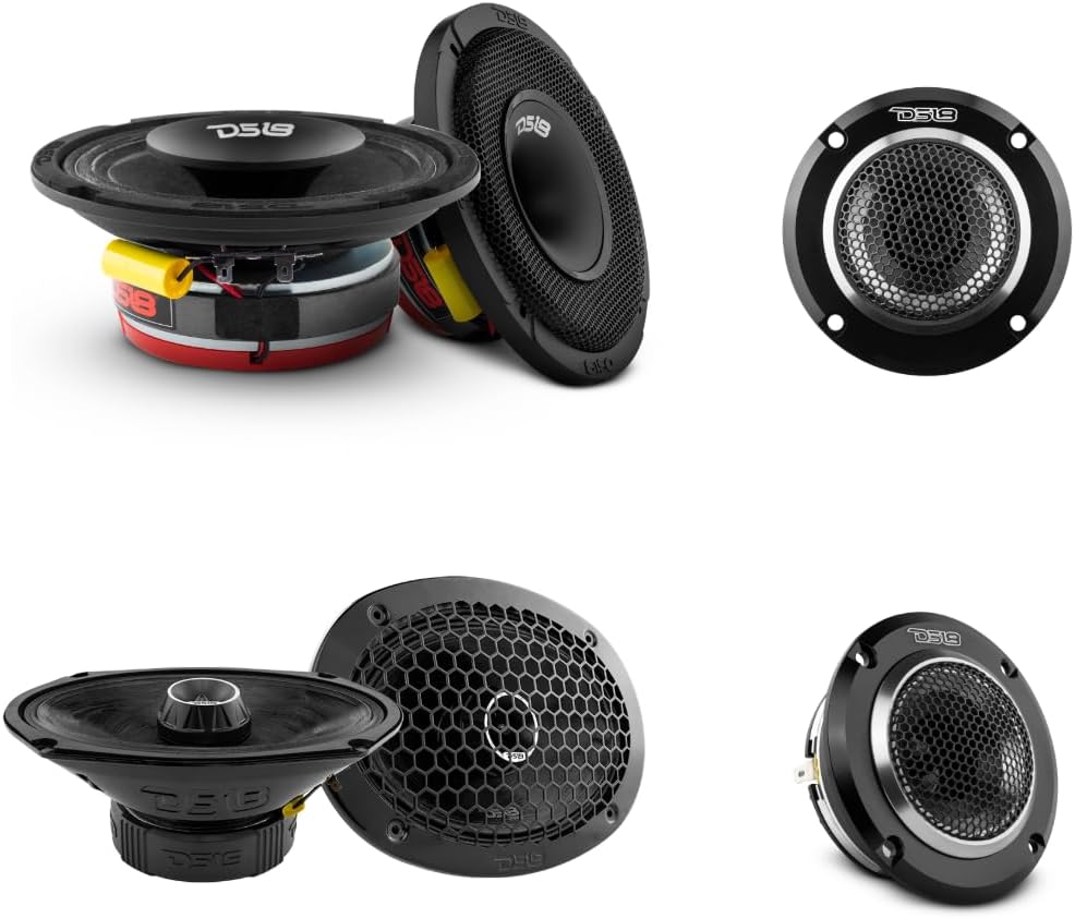 DS18 Pro Audio Power Bundle - 2X 6.5 Shallow Hybrid Speakers Mid Range, 2X 6x9 2-Way Midrange Speakers, 2X Super Bullet Tweeters - Pro Car Speakers Package