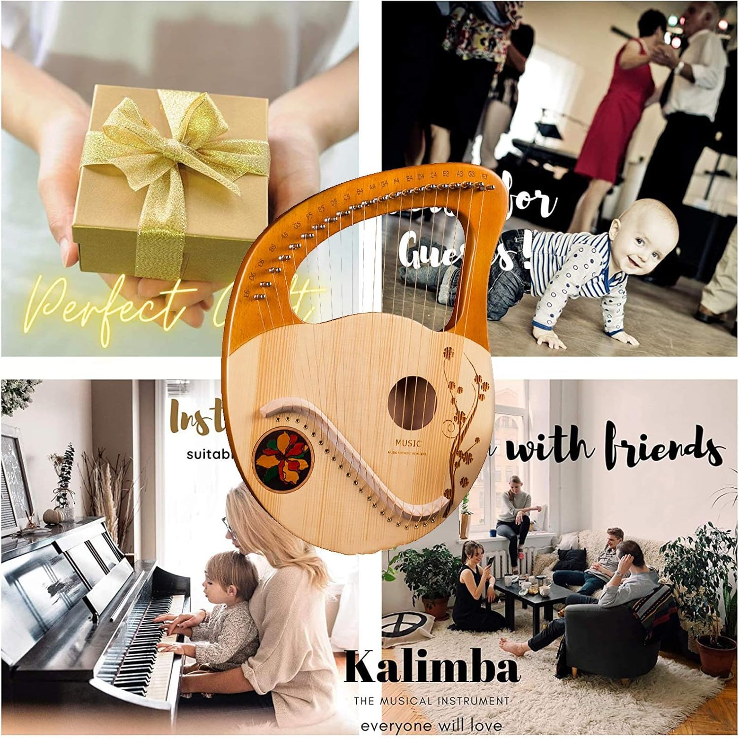 Lyre Harp 21 Metal Strings Mahogany Instrument,with Tunning Wrench, Spare String, English Manual,Best Gift for Beginners Music Lovers Adult