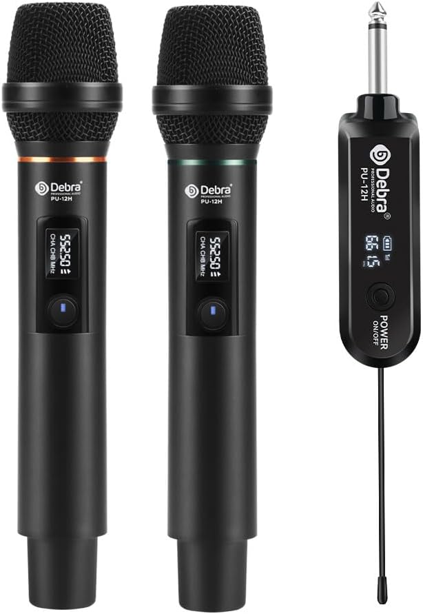 D Debra Wireless Microphone UHF Cordless Handheld Dynamic with Rechargeable Receiver and 30 Adjustable Frequency for Karaoke Singing, Wedding, DJ, Party, Speech, Church, Class Use, 200ft (PU-12H-02)