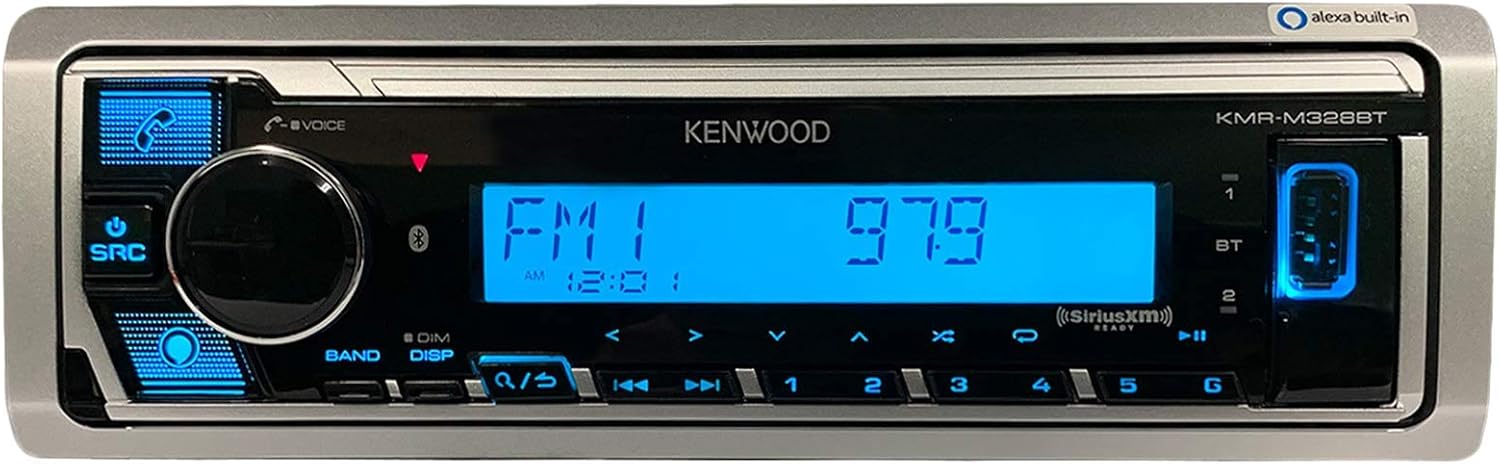Kenwood KMR-M328BT Marine Boat Stereo Receiver, Alexa, Bluetooth, Color Lighting (Renewed)
