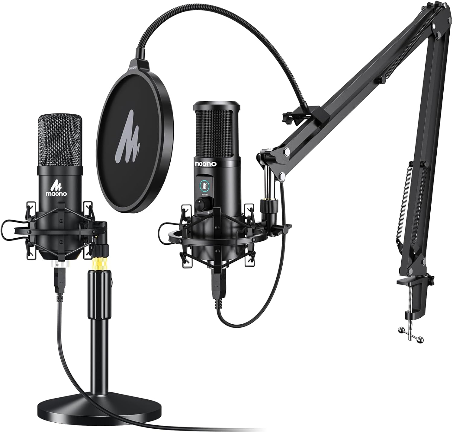 MAONO USB Microphone Kit 192KHZ/24BIT Professional Condenser Computer PC Mic Podcast Streaming Cardioid Mic Plug & Play for Computer, Podcast, Recording, Gaming, Streaming, Zoom Meeting, Instruments,