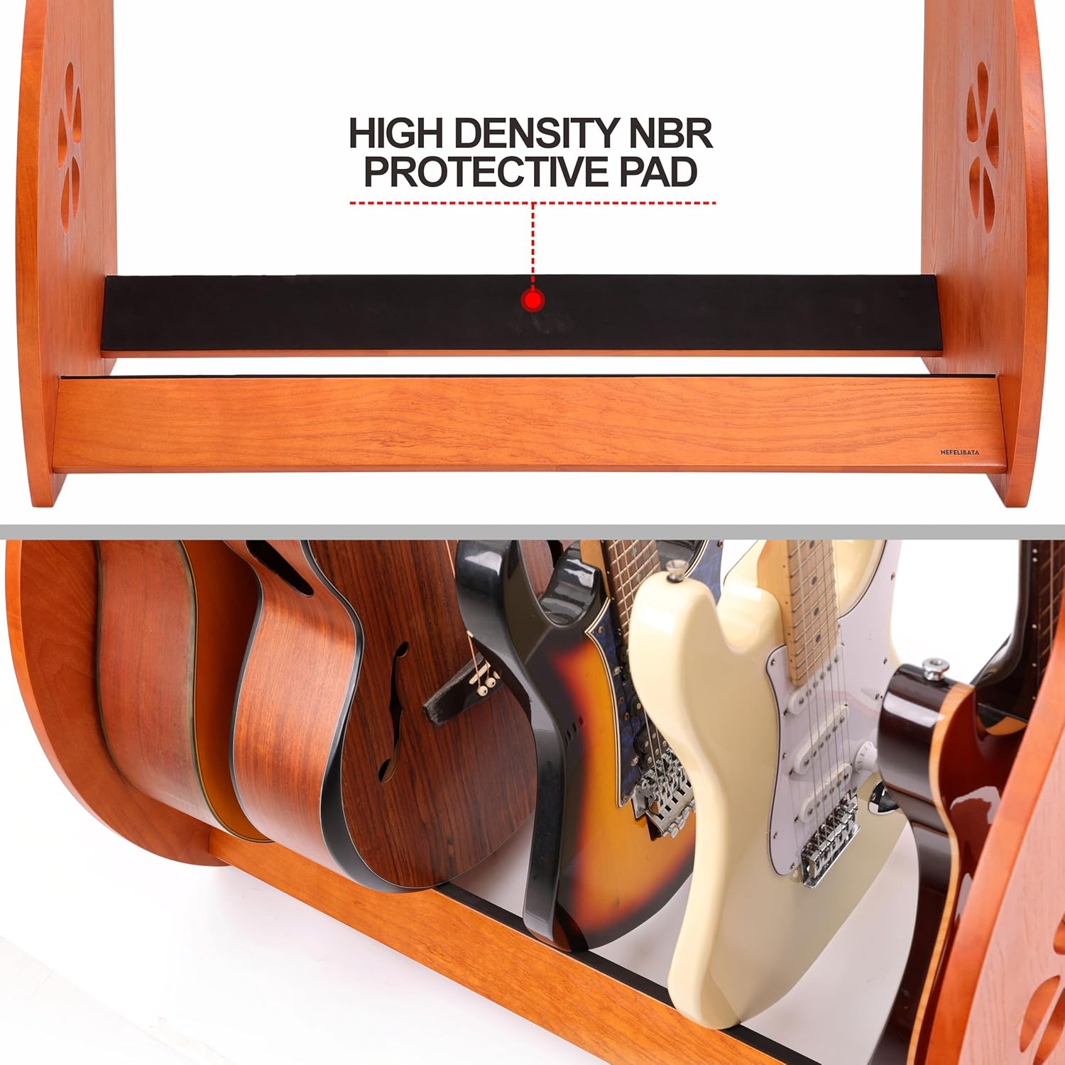 Nefelibata Multi-Purpose Guitar Stands 5 Wooden Guitar Rack Floor Stand for Guitars and Cases, Electric Guitars, Acoustic Guitars, Bass Guitars, Cellos - German Ash-Brown