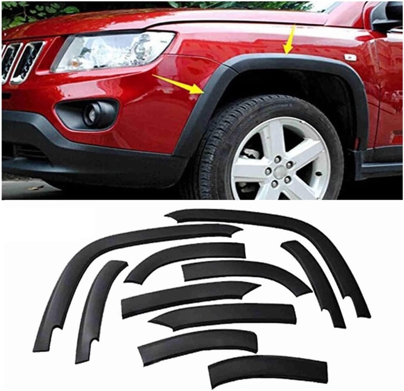 MX 10Pcs/Set Front & Rear Wheels Fender Flares Cover Protector Molding Compatible For Jeep Compass 2011-2018 Black Car Accessories