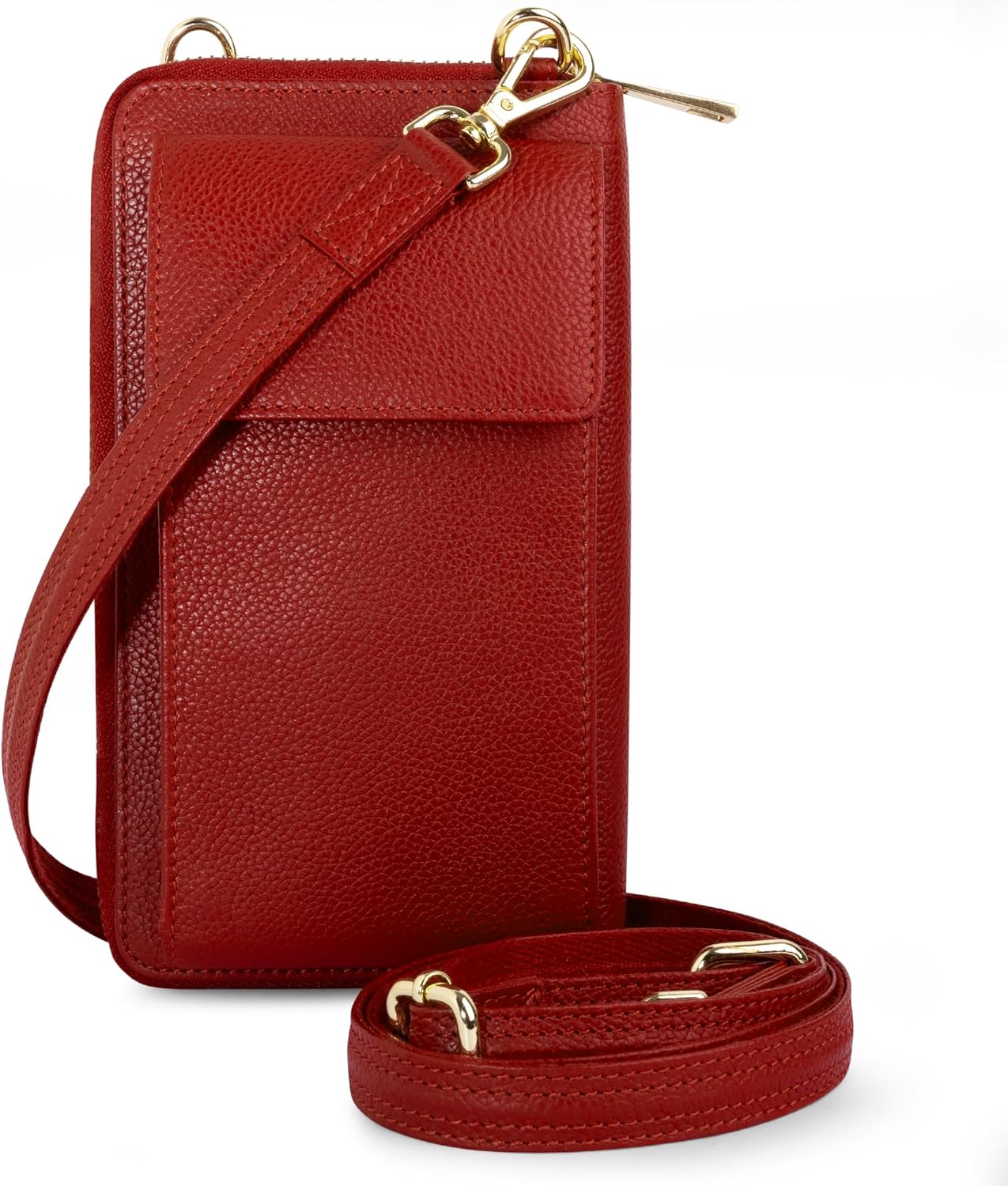 BULL GUARD Crossbody Leather Wallet Phone Purse, Anti Theft and RFID Blocking, Small Elegant Design for Travel