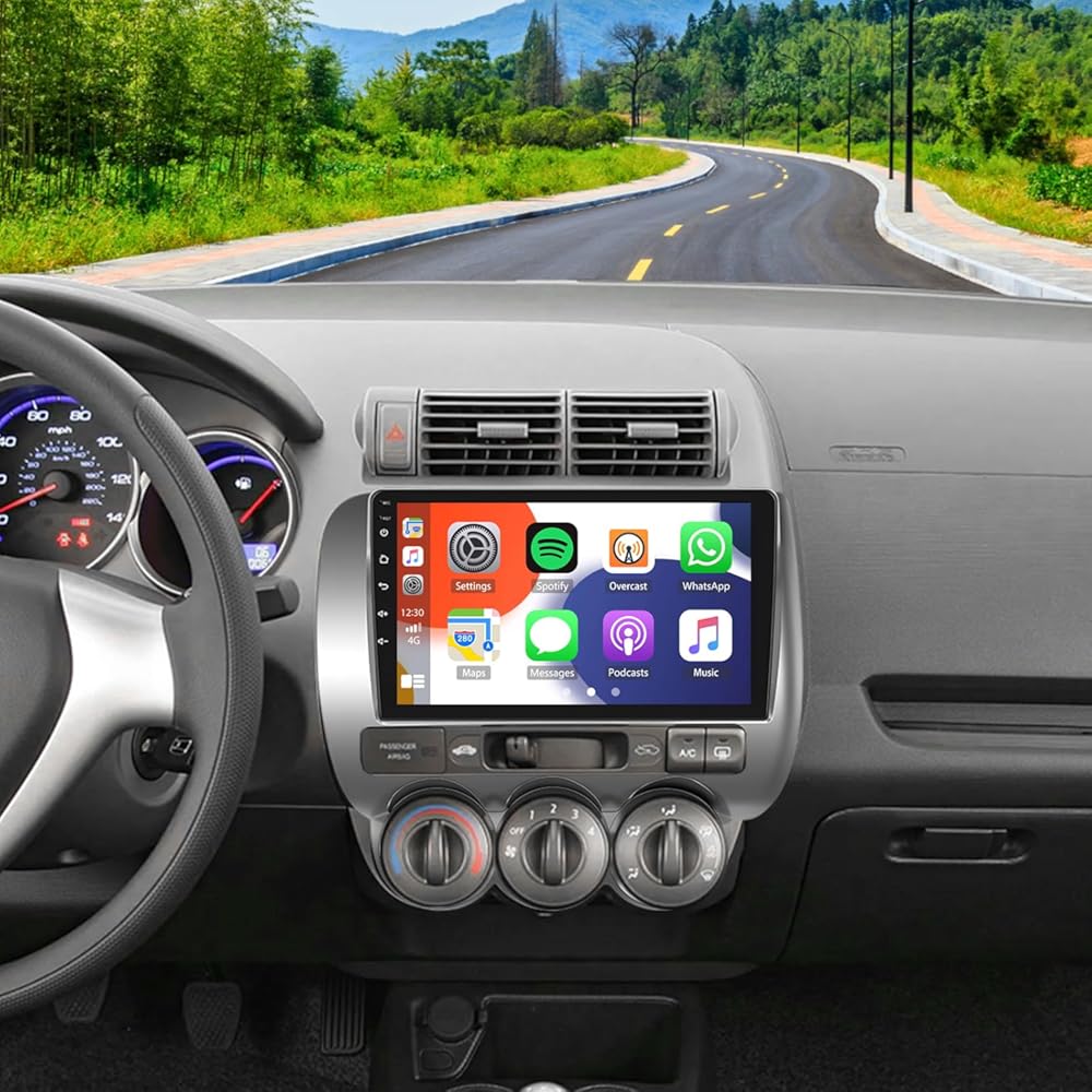Android 15 Car Stereo Radio Upgrade for Honda Fit Jazz 2004-2010 with Wireless Carplay Android Auto 2+64G Head Unit HD Touchscreen Car Radio with Bluetooth GPS WiFi SWC FM RDS AHD Backup Camera