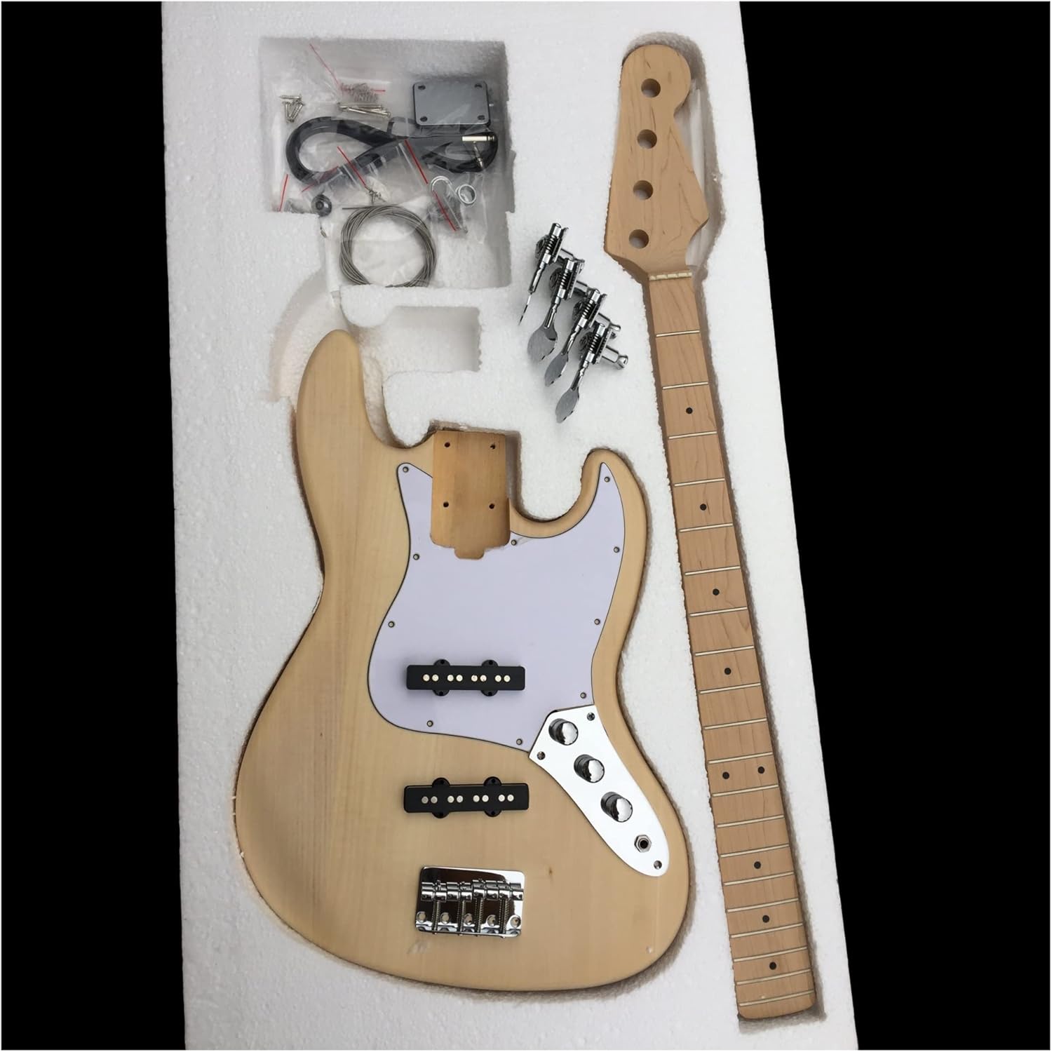 DIY 4 String Bass Guitar Kit with Basswood Body and Maple Neck and Fingerboard DIY Guitar Kit