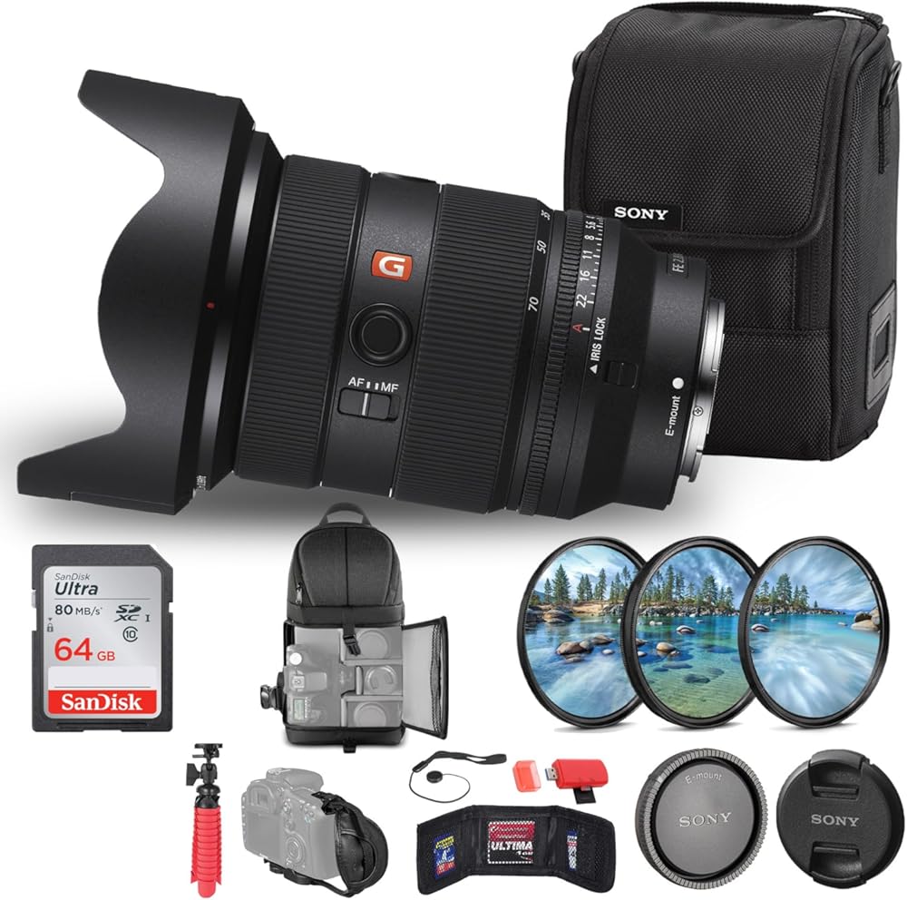 Sony FE 24-70mm f/2.8 GM II Lens (Sony E) + 64GB Memory Card + FilterKit + Backpack + Card Reader + Flex Tripod + Memory Wallet + Cap Keeper + Cleaning Set + Hand Strap (Renewed)