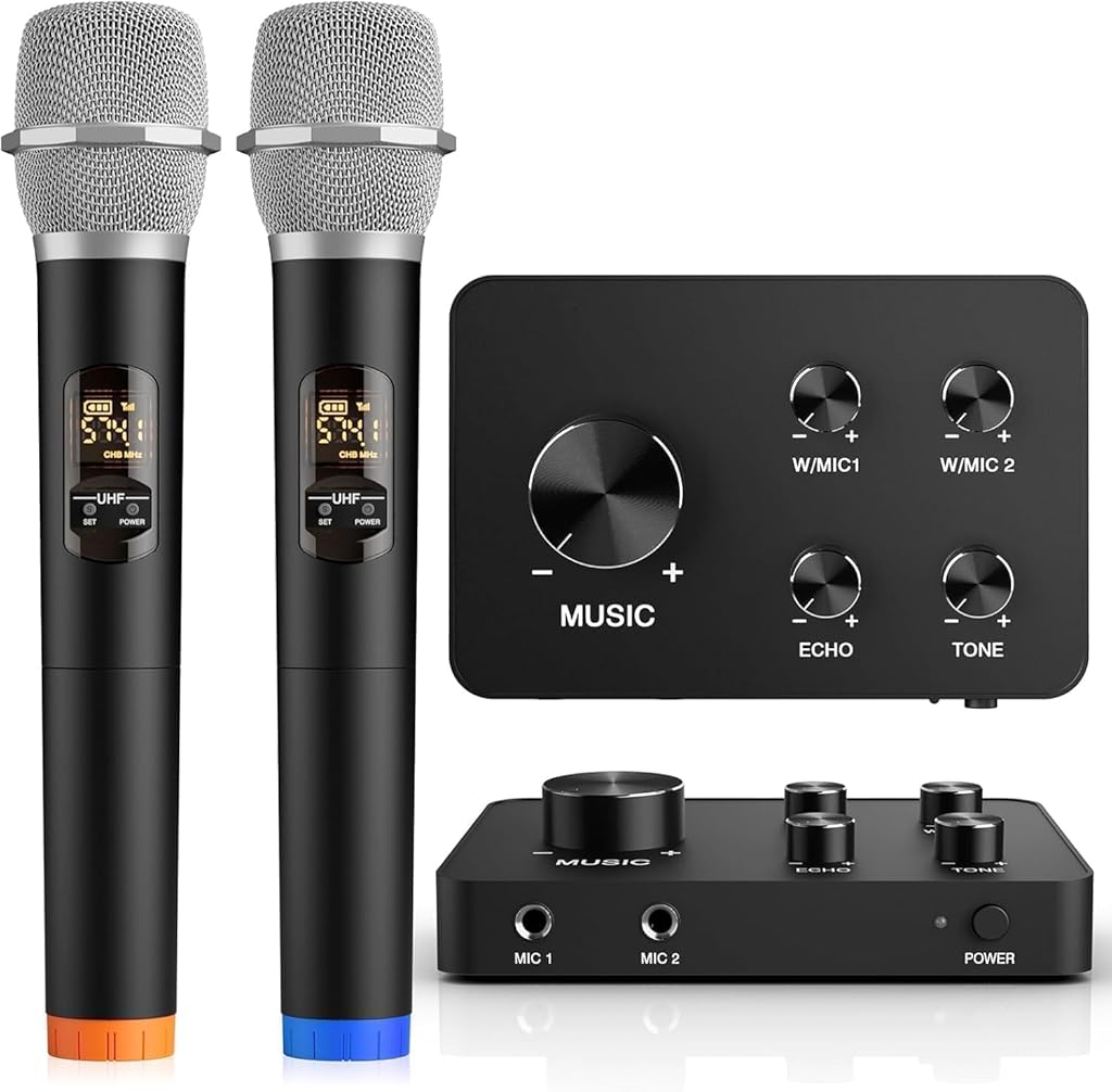 Wireless Karaoke Microphone System, Dual Handheld Wireless Microphones for Smart TV, Speaker & Amplifier, HDMI/AUX in/Out, 100FT, Dynamic Microphonefor Home Karaoke, Singing, Church & Wedding