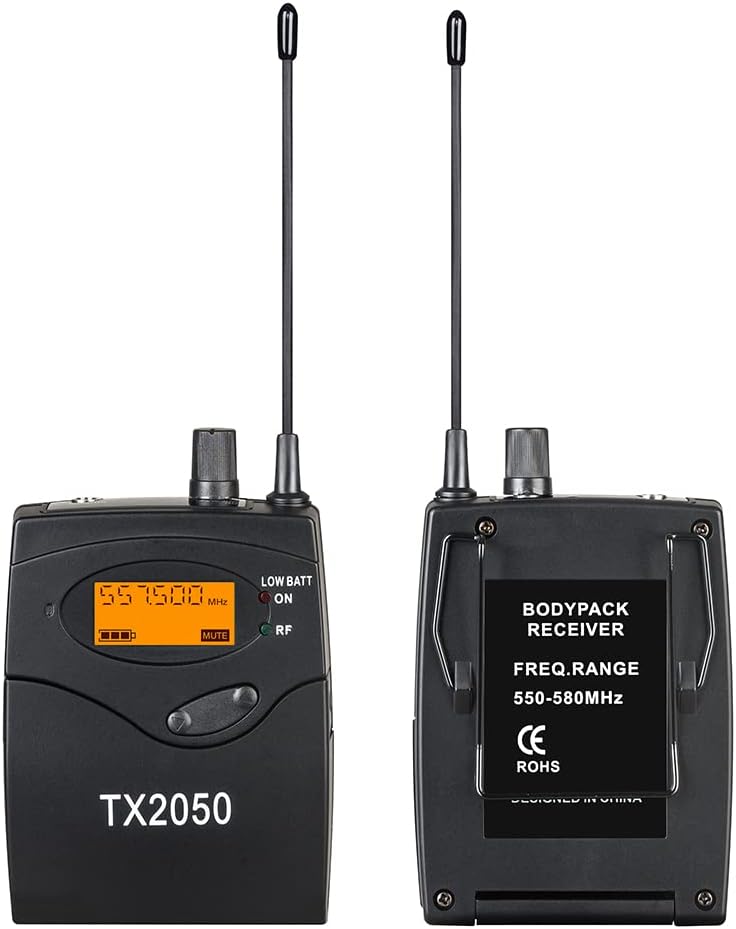 Wireless in Ear Monitor System 2 Bodypacks UHF Transmitter Recording Headphones 2 Receivers 2 Channel Frequency B Monitoring with in Earphone for Stage Studio Church Band School