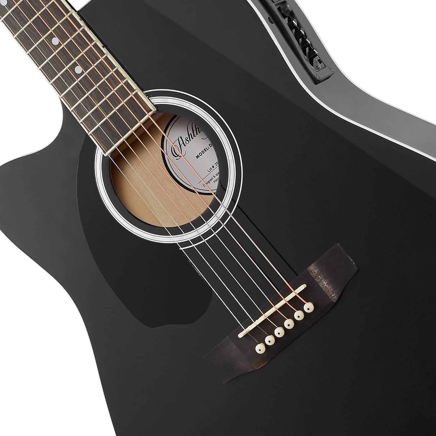 Ashthorpe Left Handed Full-Size Dreadnought Cutaway Acoustic Electric Guitar Package with 10 Watt Amp - Black