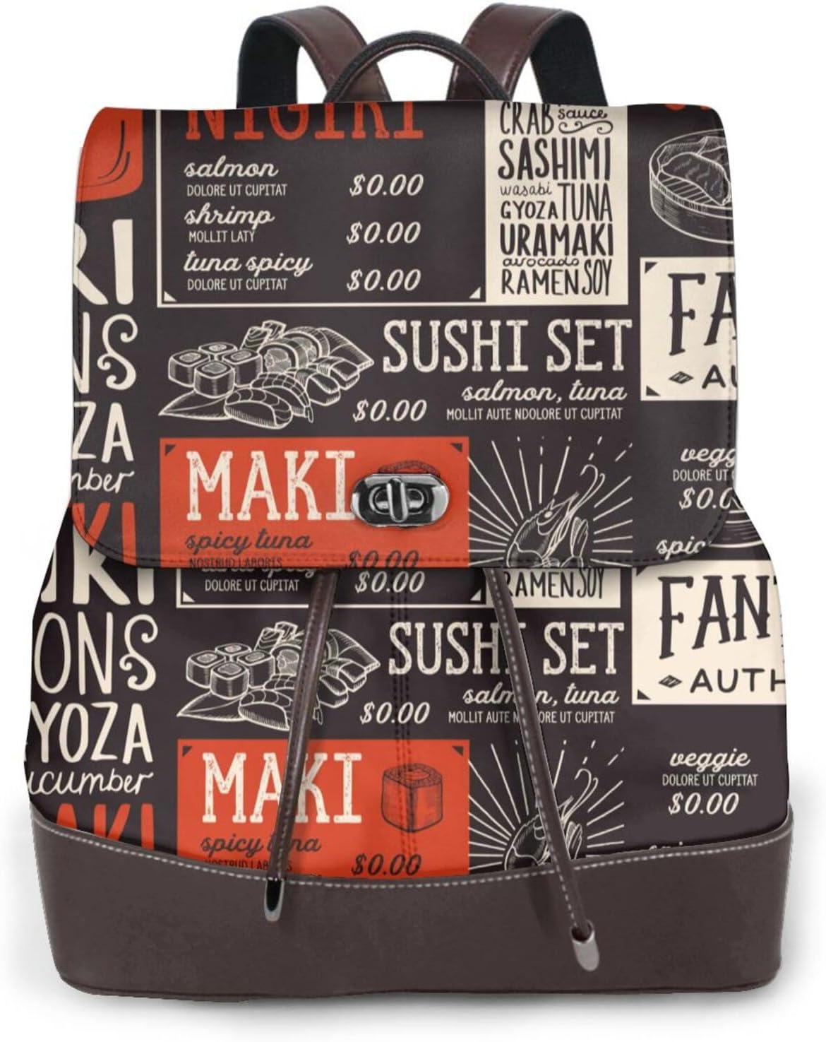 Sushi Menu for Womens Backpack Purse Microfiber PU Anti-theft Large Fashion Designer Travel Bag Ladies Shoulder Bags