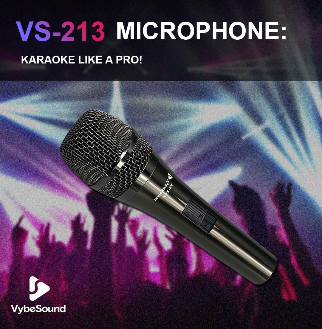 VS-213 Professional Dynamic Vocal Microphone 13ft XLR Cable, On/Off Switch, Noise-Canceling Mic for Karaoke, Singing, Podcasting, Live Stage, and Studio Recording