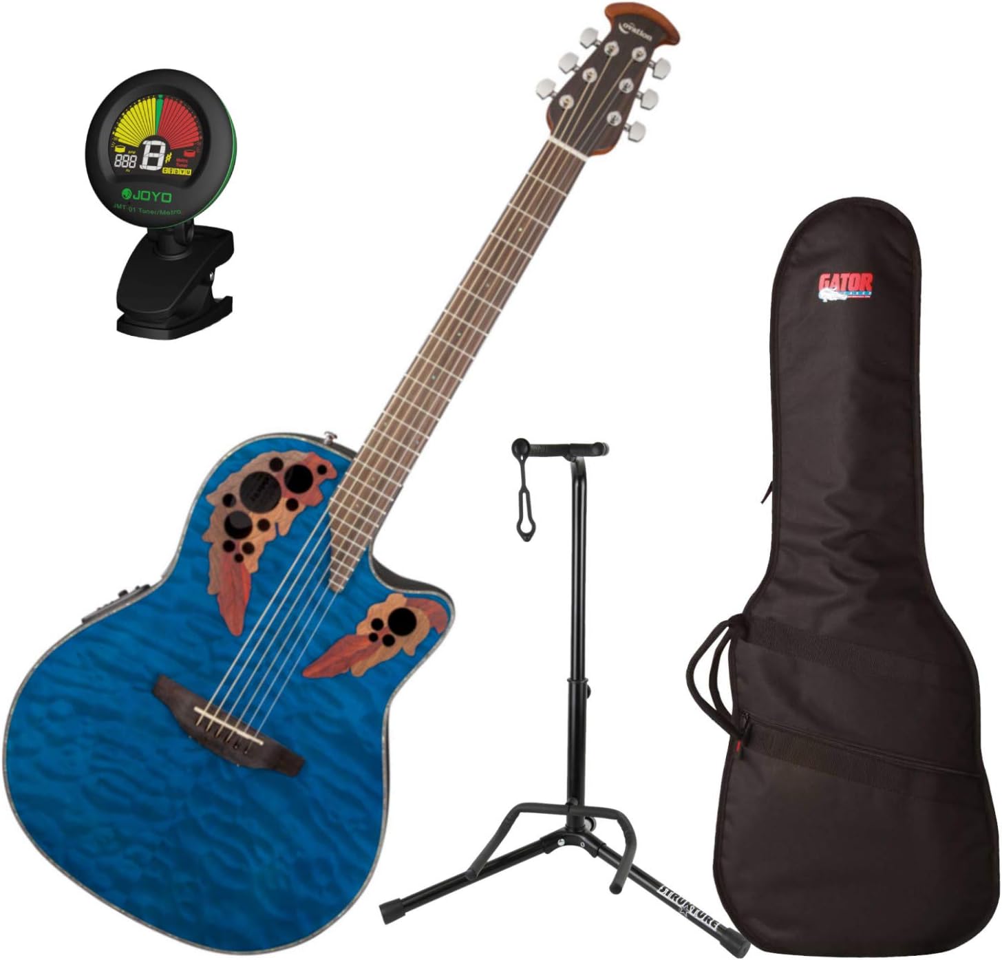 Ovation CE44P-8TQ Celebrity Elite Plus Mid-Depth Transparent Blue Quilt A/E Guit